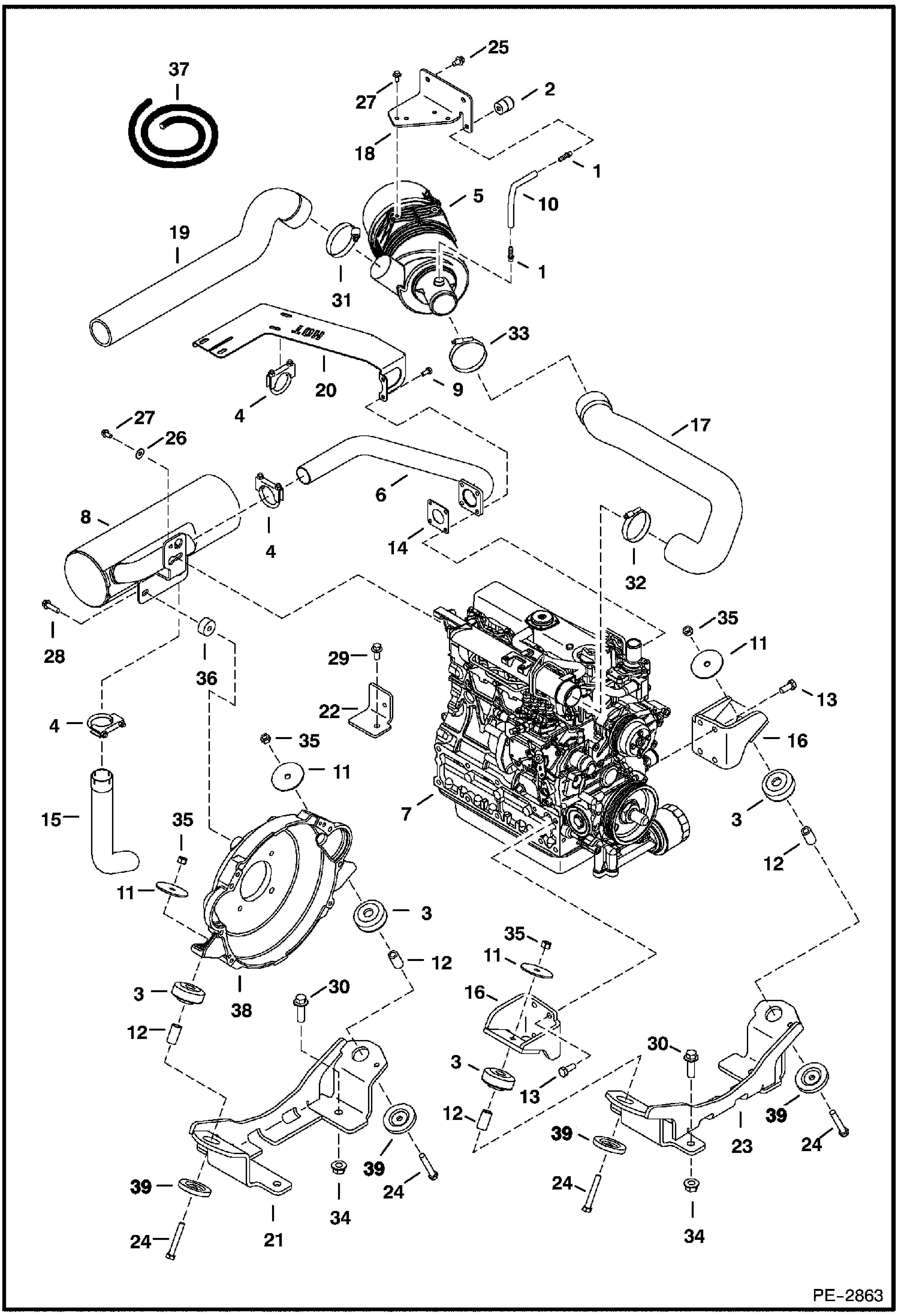 Схема запчастей Bobcat 430 - ENGINE & ATTACHING PARTS (Air Cleaner, Muffler, Engine Mounts) (S/N 562912007 & Below) POWER UNIT