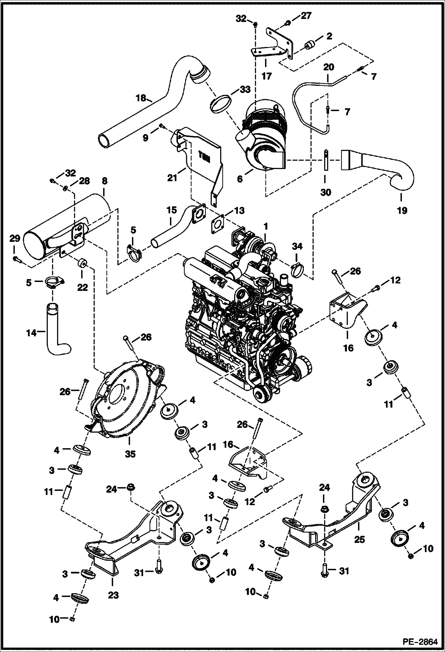 Схема запчастей Bobcat 435 - ENGINE & ATTACHING PARTS (Air Cleaner, Muffler, Engine Mounts) (S/N 563112002 & Above) POWER UNIT