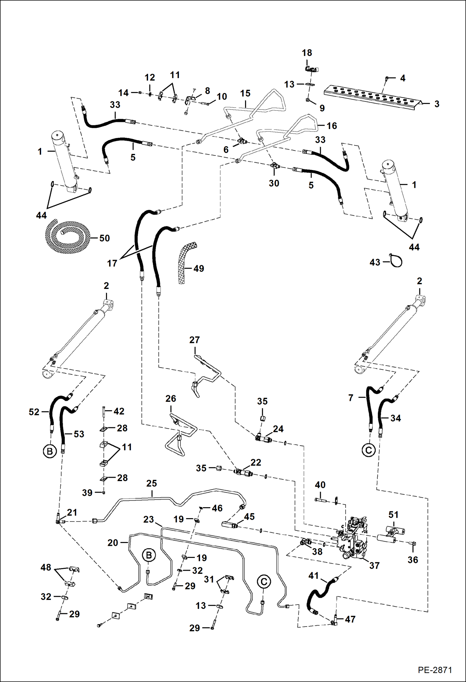 Схема запчастей Bobcat S-Series - HYDRAULIC CIRCUITRY (W/O Bucket Positioning Valve) HYDRAULIC SYSTEM