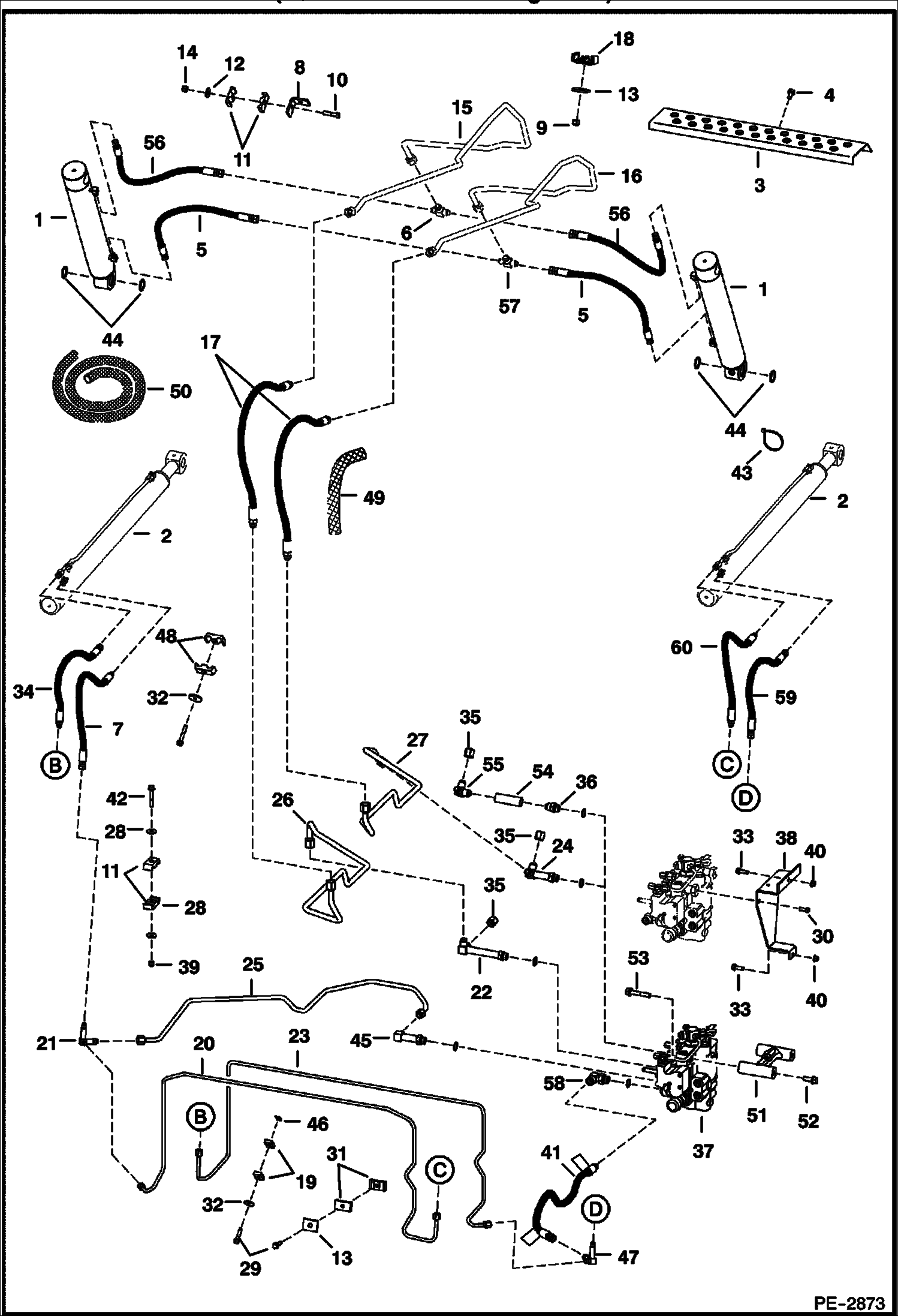 Схема запчастей Bobcat S-Series - HYDRAULIC CIRCUITRY (W/O Bucket Positioning Valve) (S/N 526915000 & Above, 526815000 & Above, 526715000 & Above, 526615000 & Above) HYDRAULIC SYSTEM