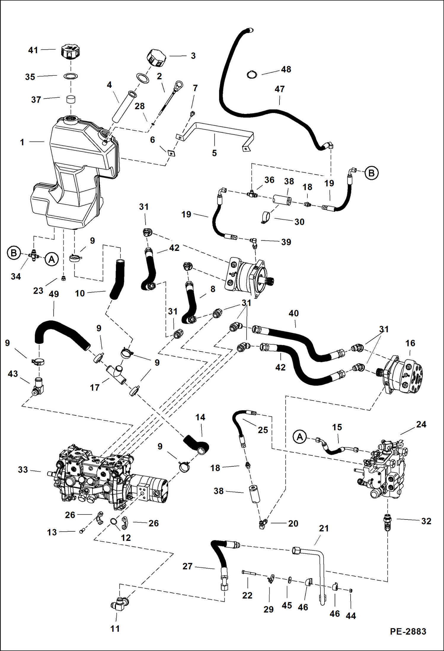 Схема запчастей Bobcat S-Series - HYDROSTATIC CIRCUITRY (Selectable Joystick Controls) HYDROSTATIC SYSTEM