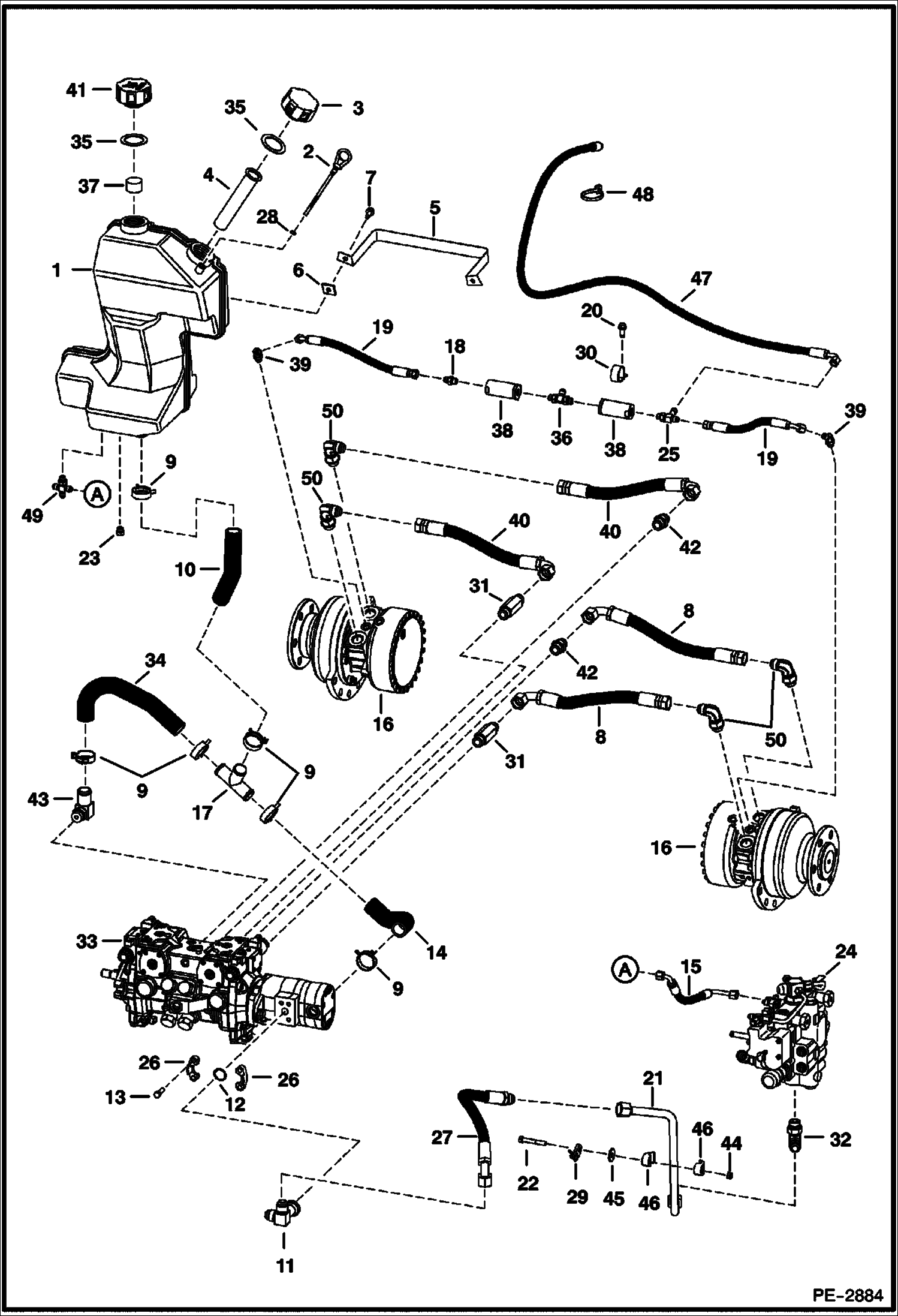 Схема запчастей Bobcat T-Series - HYDROSTATIC CIRCUITRY (Selectable Joystick Controls) HYDROSTATIC SYSTEM