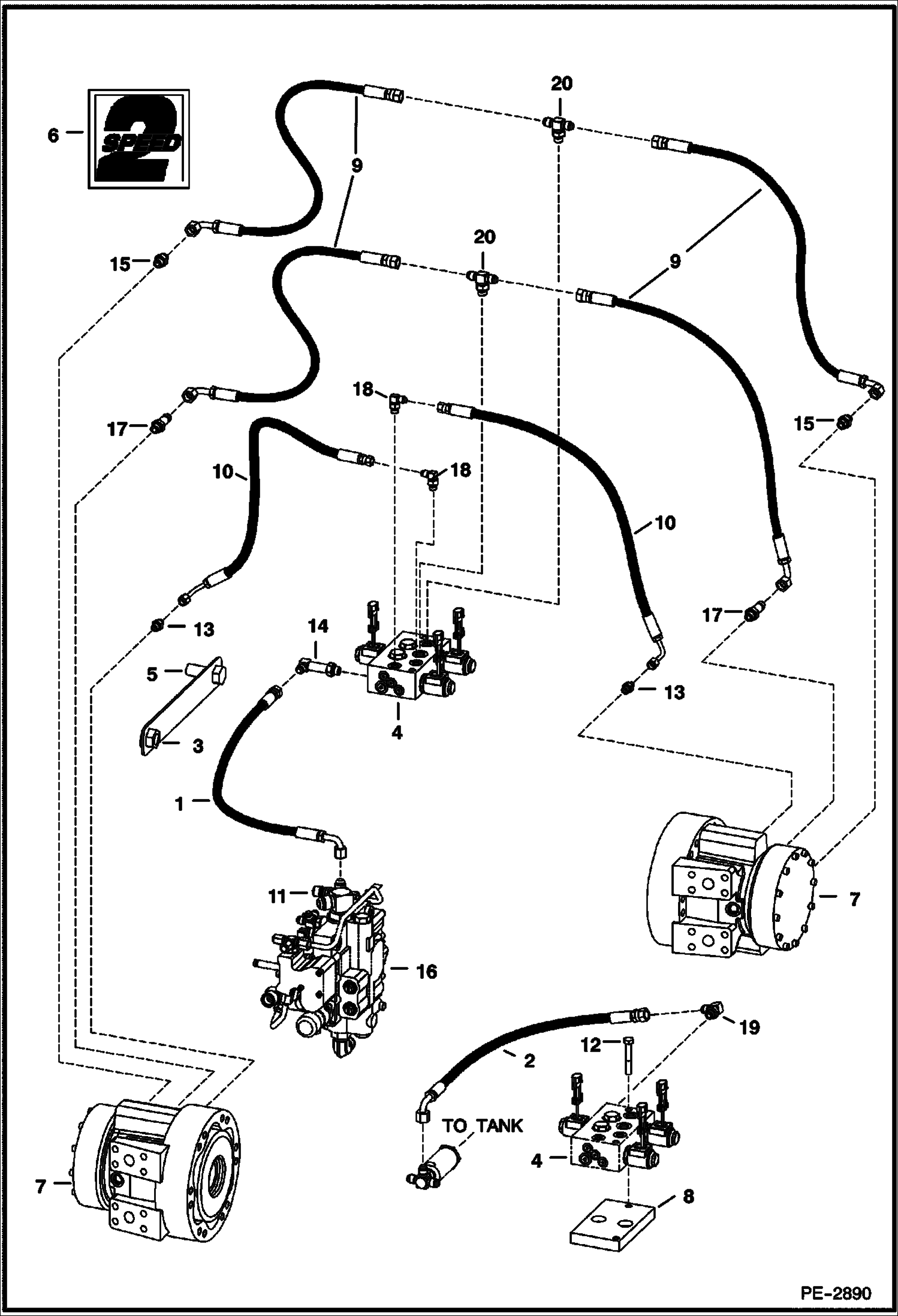 Схема запчастей Bobcat A-Series - HYDROSTATIC CIRCUITRY (2 Speed Option) HYDROSTATIC SYSTEM