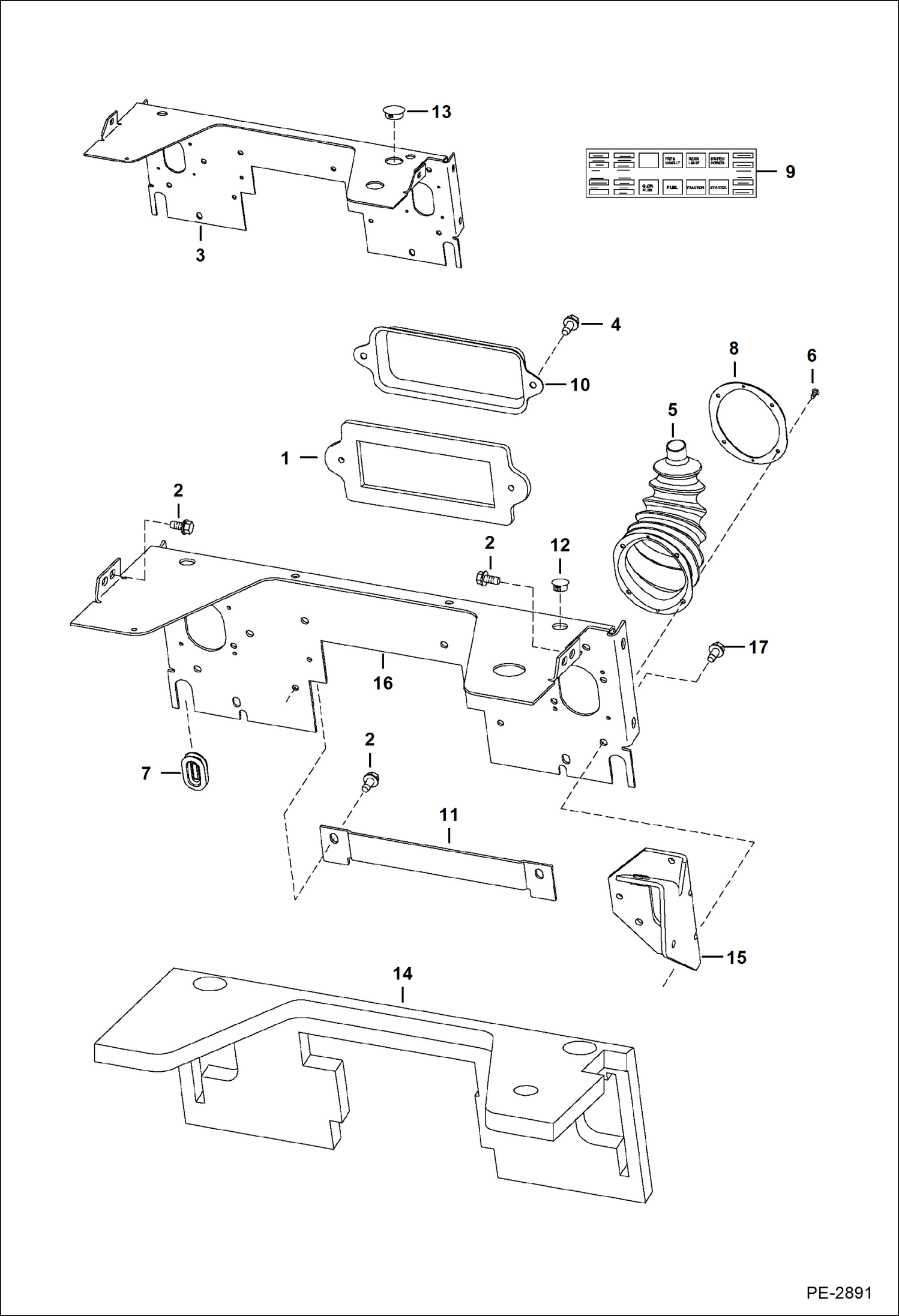 Схема запчастей Bobcat S-Series - PANELS (Manual Controls) MAIN FRAME