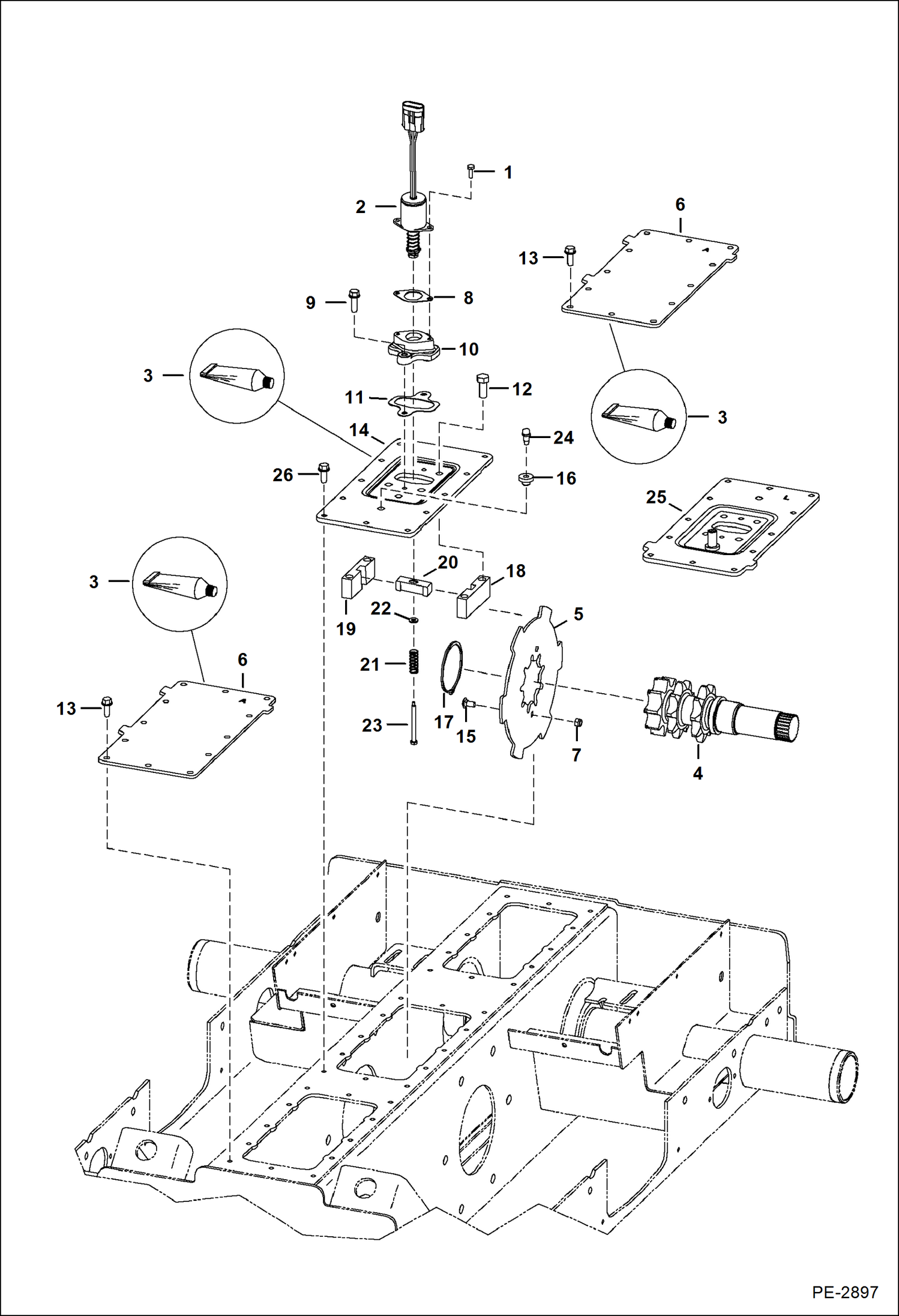 Схема запчастей Bobcat S-Series - TRANSMISSION COVERS (W/Disc Brake) (S/N 530714318 & Below, 530811605 & Below) DRIVE TRAIN