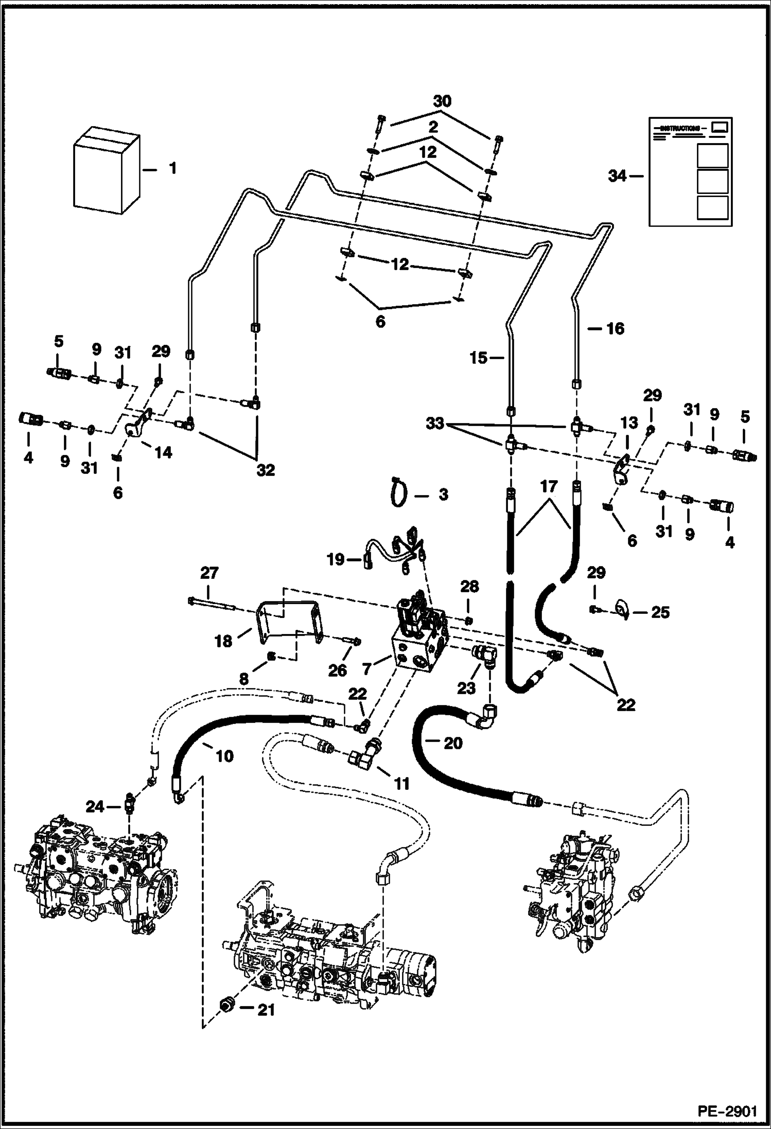 Схема запчастей Bobcat S-Series - REAR AUXILIARY HYDRAULIC KIT ACCESSORIES & OPTIONS