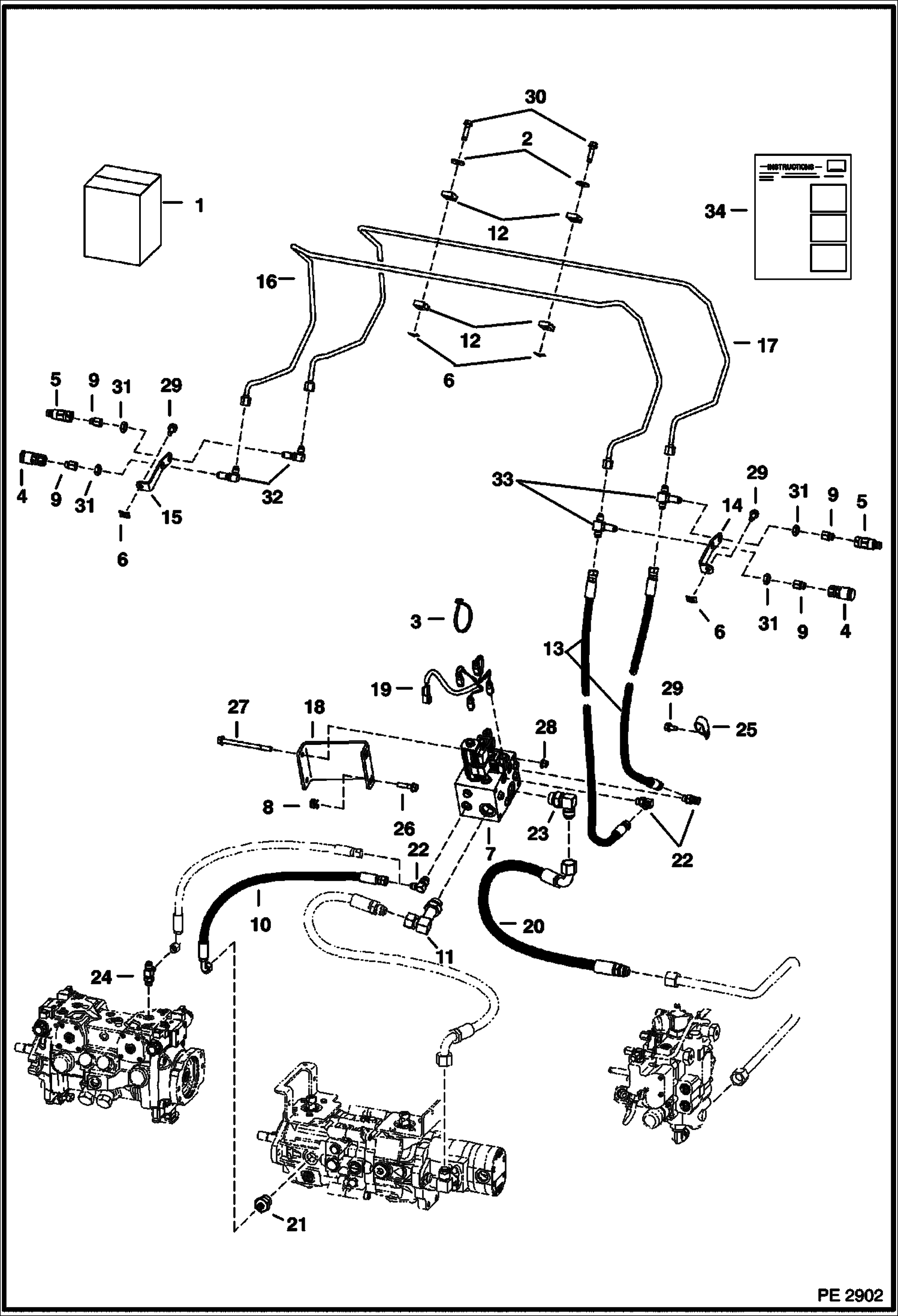 Схема запчастей Bobcat S-Series - REAR AUXILIARY HYDRAULIC KIT ACCESSORIES & OPTIONS