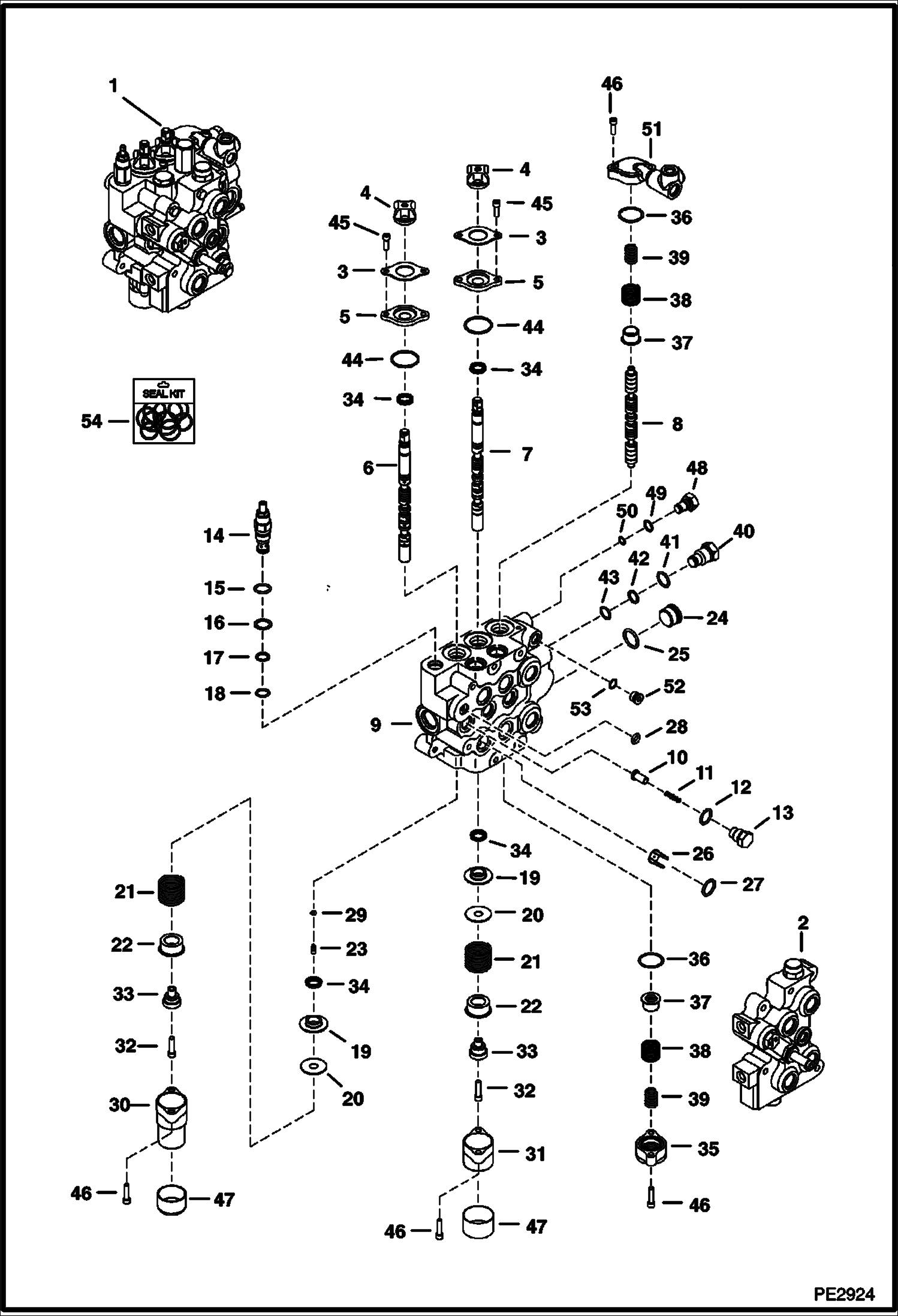 Схема запчастей Bobcat S-Series - HYDRAULIC CONTROL VALVE (AHC/ACS/SJC) (Service Valve) (S/N 523211001, 523311001 & Above) (S/N 526211001-13999, 526311001-11999) HYDRAULIC SYSTEM