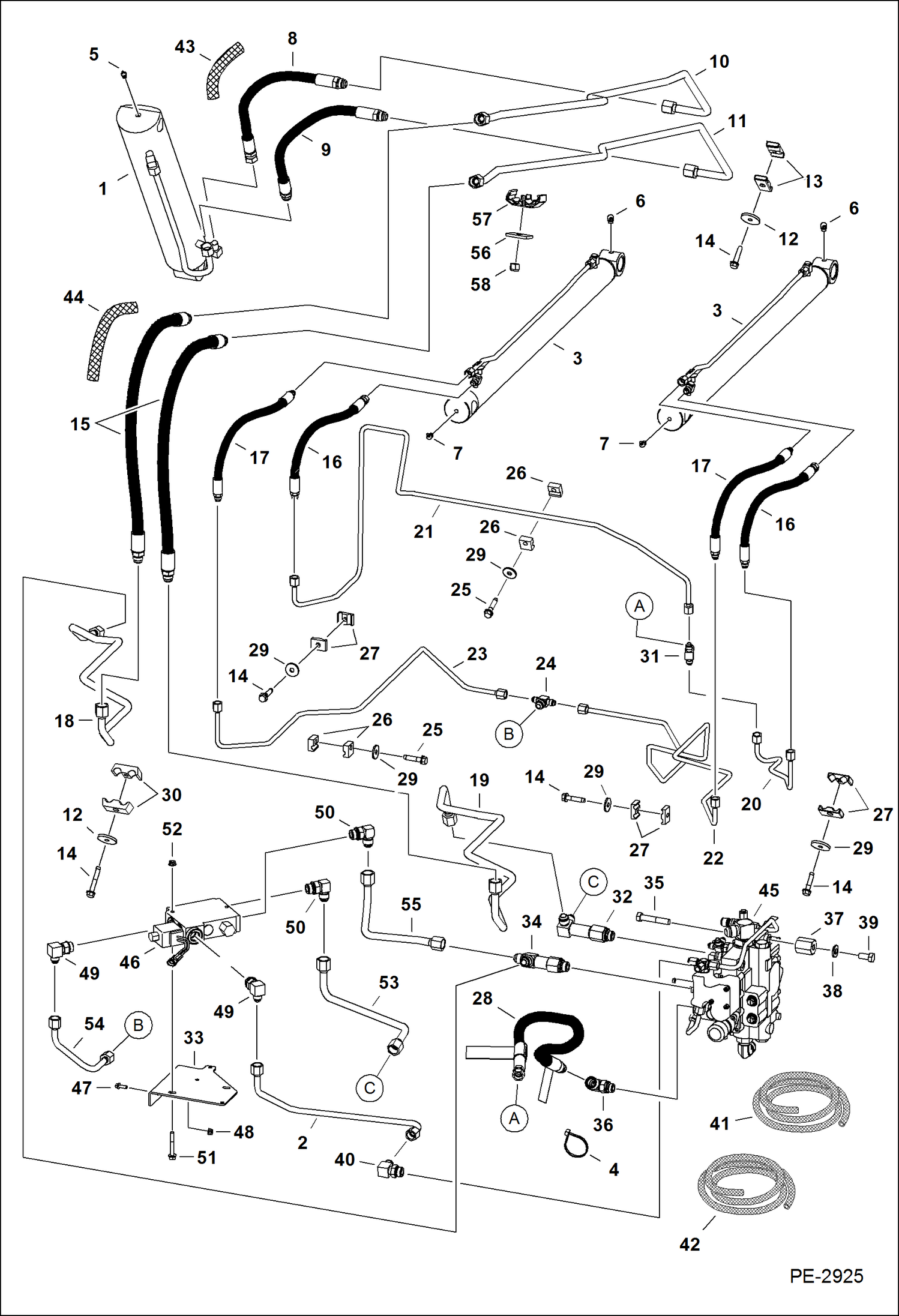 Схема запчастей Bobcat S-Series - HYDRAULIC CIRCUITRY (W/Bucket Positioning Valve) HYDRAULIC SYSTEM