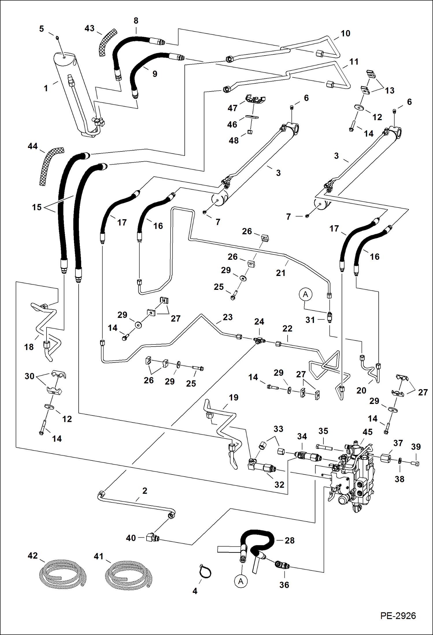 Схема запчастей Bobcat S-Series - HYDRAULIC CIRCUITRY (W/O Bucket Positioning Valve) HYDRAULIC SYSTEM