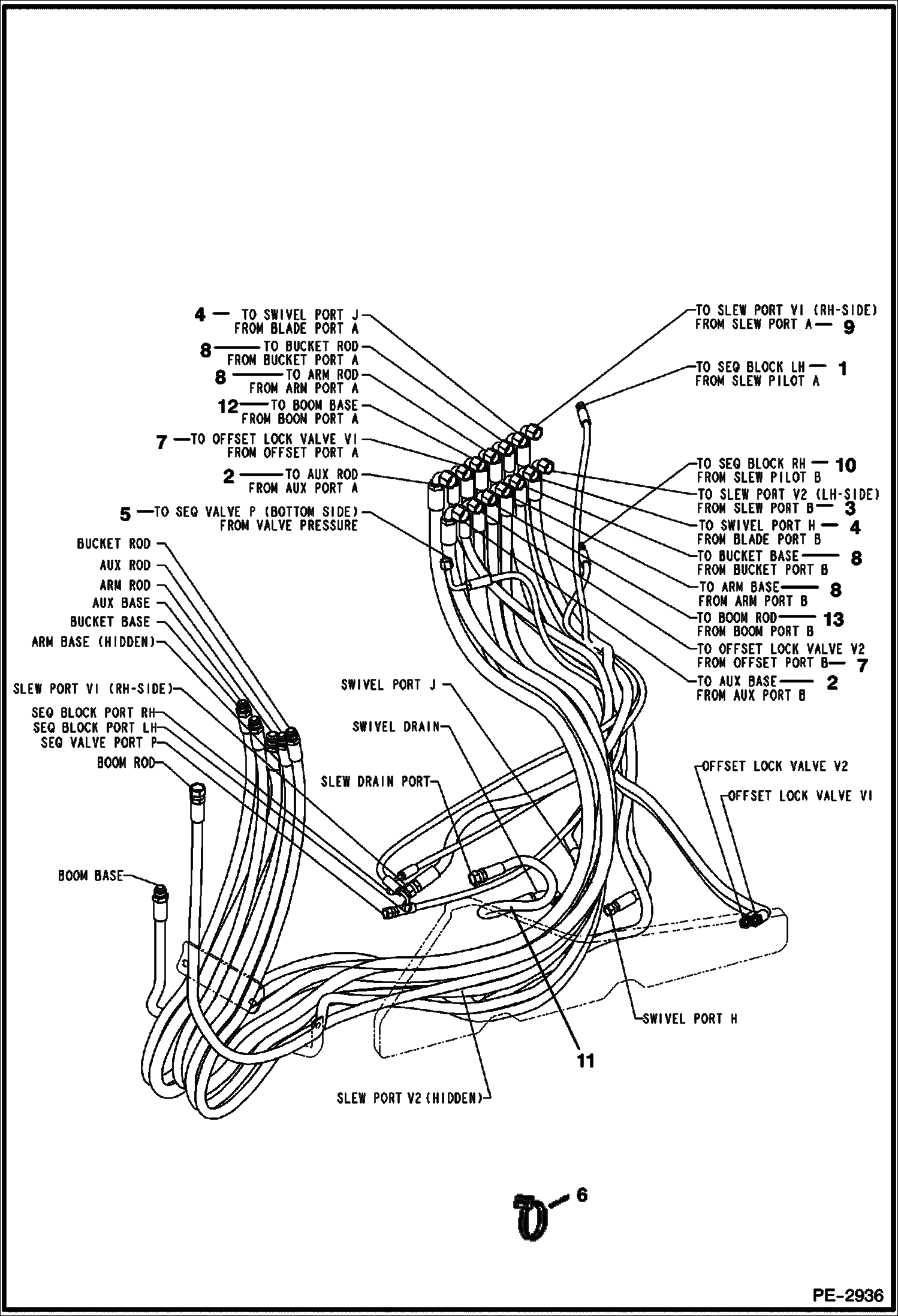 Схема запчастей Bobcat 435 - HYDRAULIC CIRCUITRY (Function Hoses) (S/N 5632 11001-13999, 14008-14999) HYDRAULIC/HYDROSTATIC SYSTEM