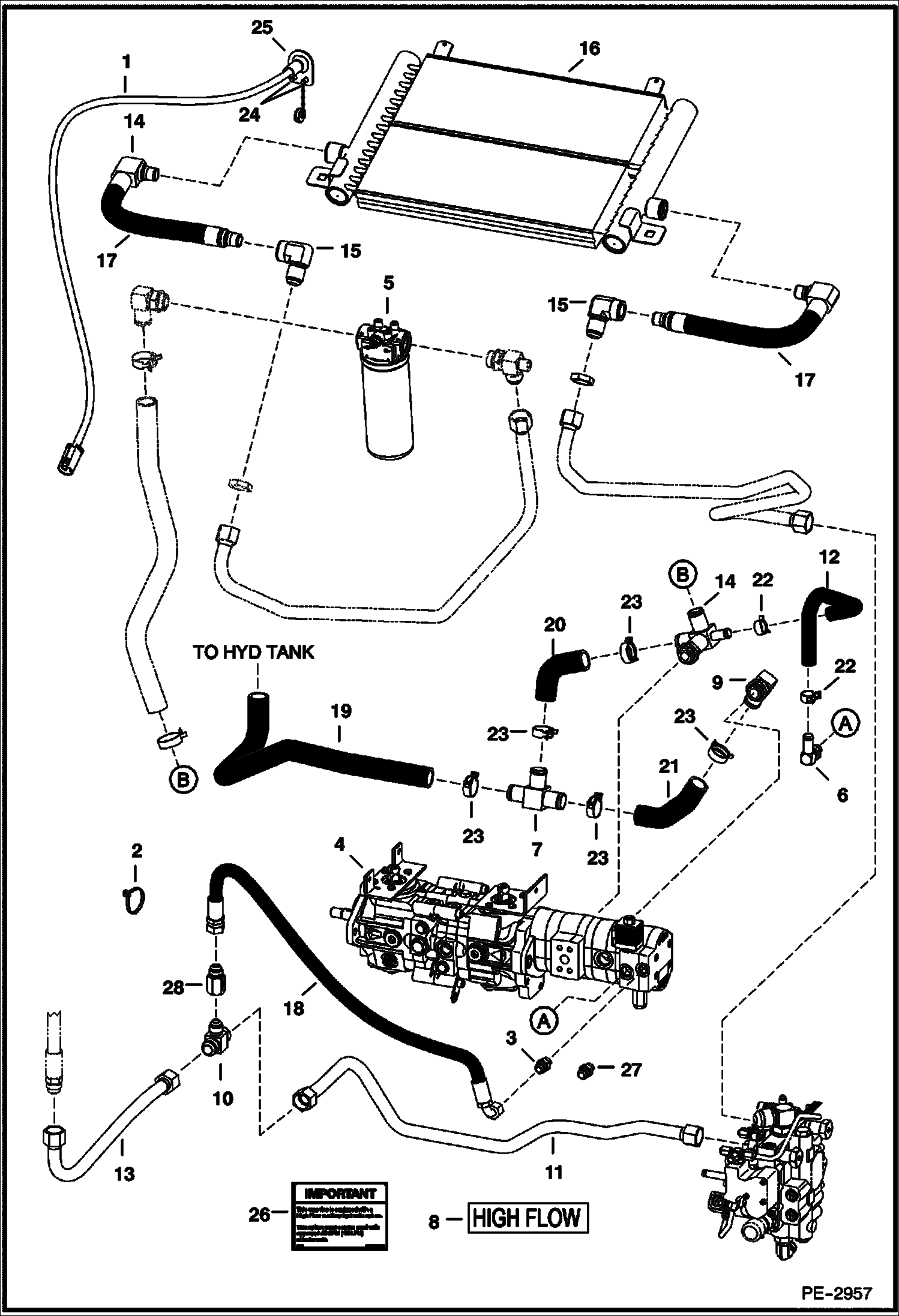 Схема запчастей Bobcat S-Series - HIGH FLOW HYDRAULICS (40 GPM) (Non - Selectable Joystick Controlled) (S/N 526214400, 526312100 & Above) HIGH FLOW HYDRAULICS