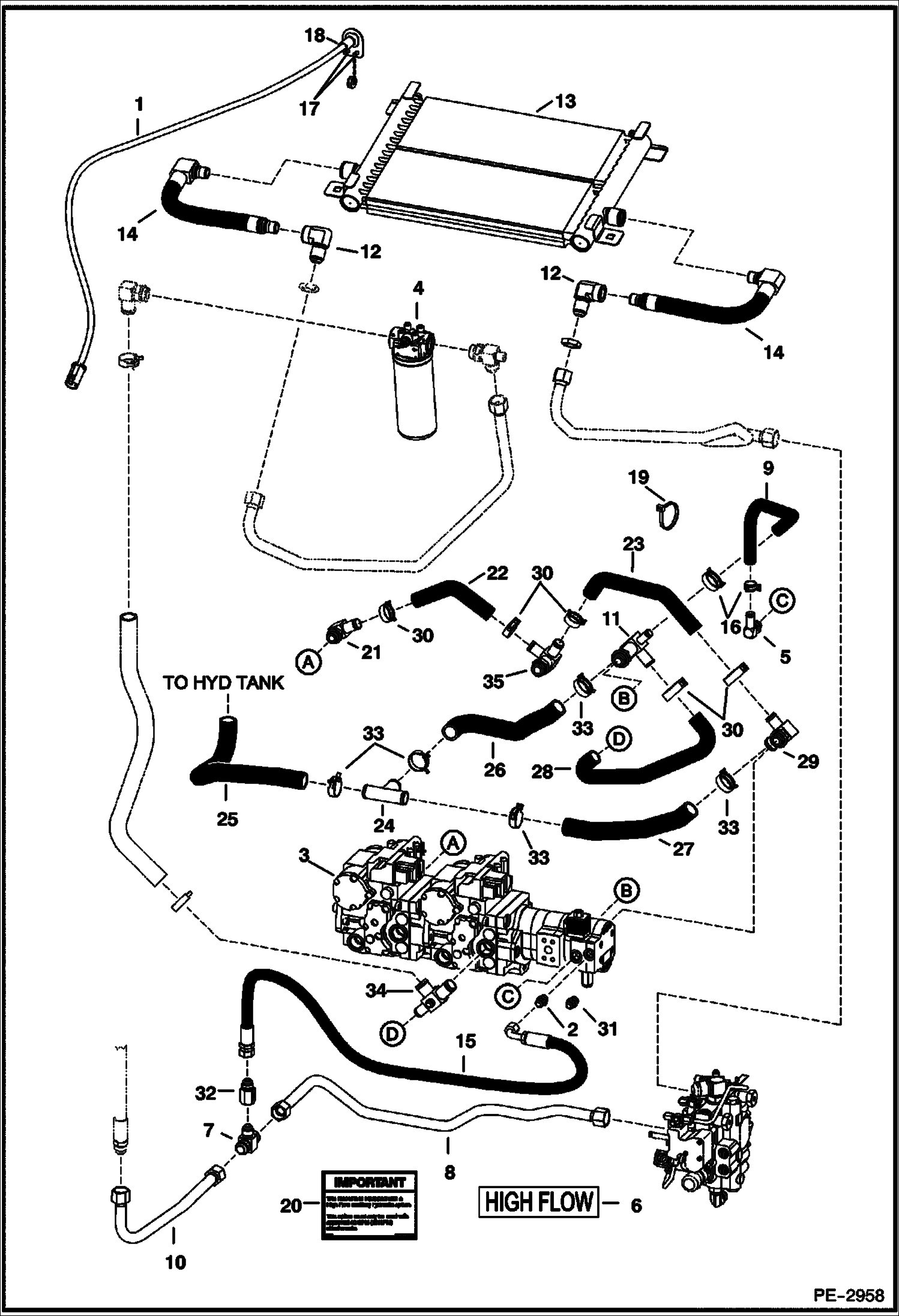 Схема запчастей Bobcat T-Series - HIGH FLOW HYDRAULICS (40 GPM) (Selectable Joystick Controlled) (S/N 525613400, 525712100 & Above) HIGH FLOW HYDRAULICS