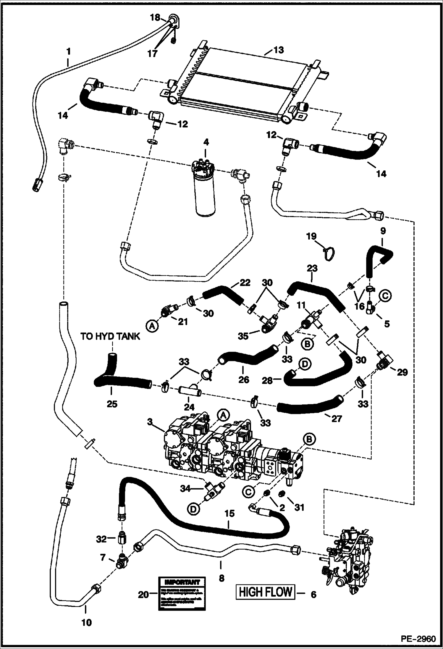 Схема запчастей Bobcat S-Series - HIGH FLOW HYDRAULICS (40/37 GPM) (SJC) (S/N 526016700, 526112200, 525815600, 525912200 & Above) HIGH FLOW HYDRAULICS