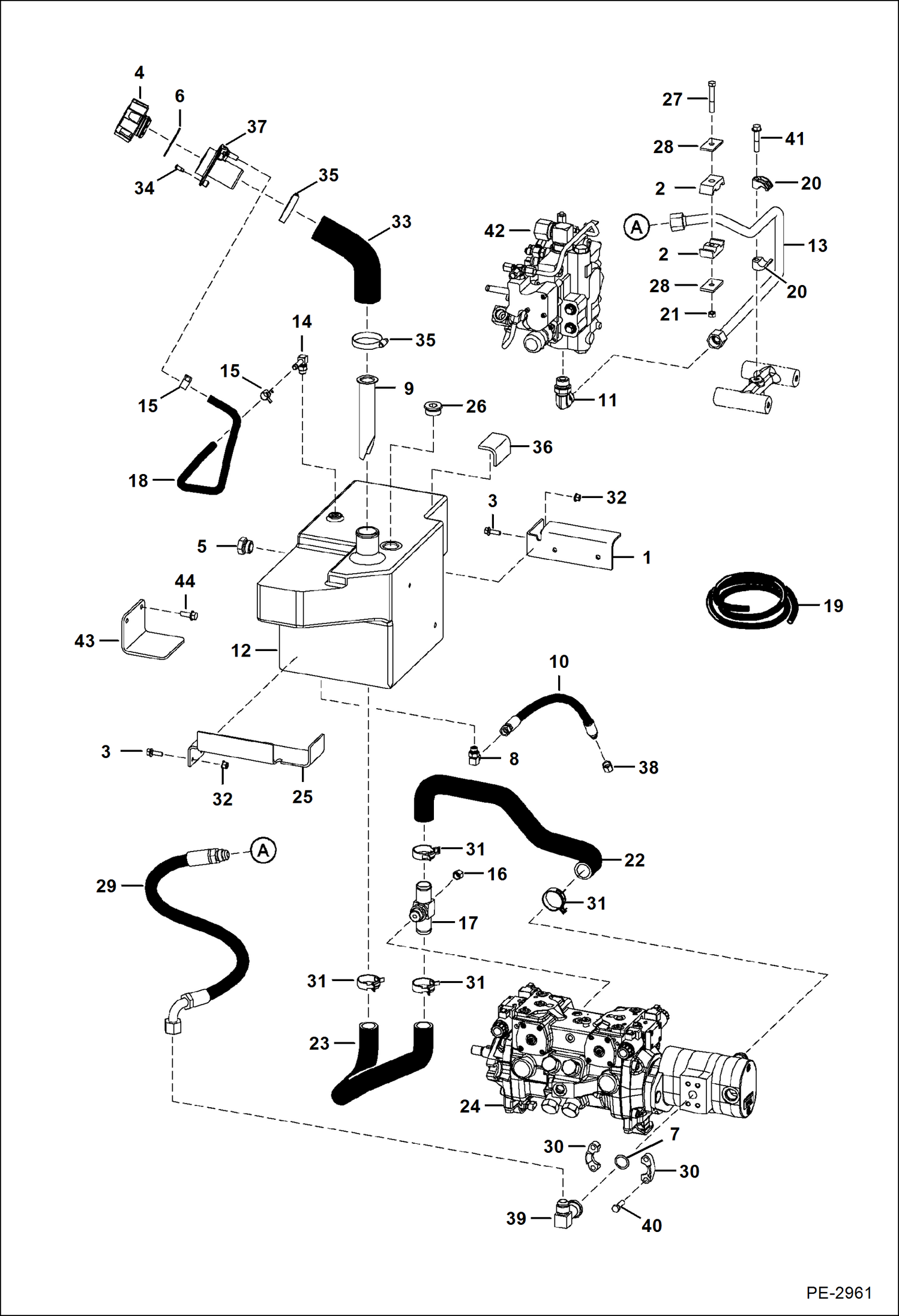 Схема запчастей Bobcat S-Series - HYDROSTATIC CIRCUITRY (W/Tank) (Selectable Joystick Controls) HYDROSTATIC SYSTEM