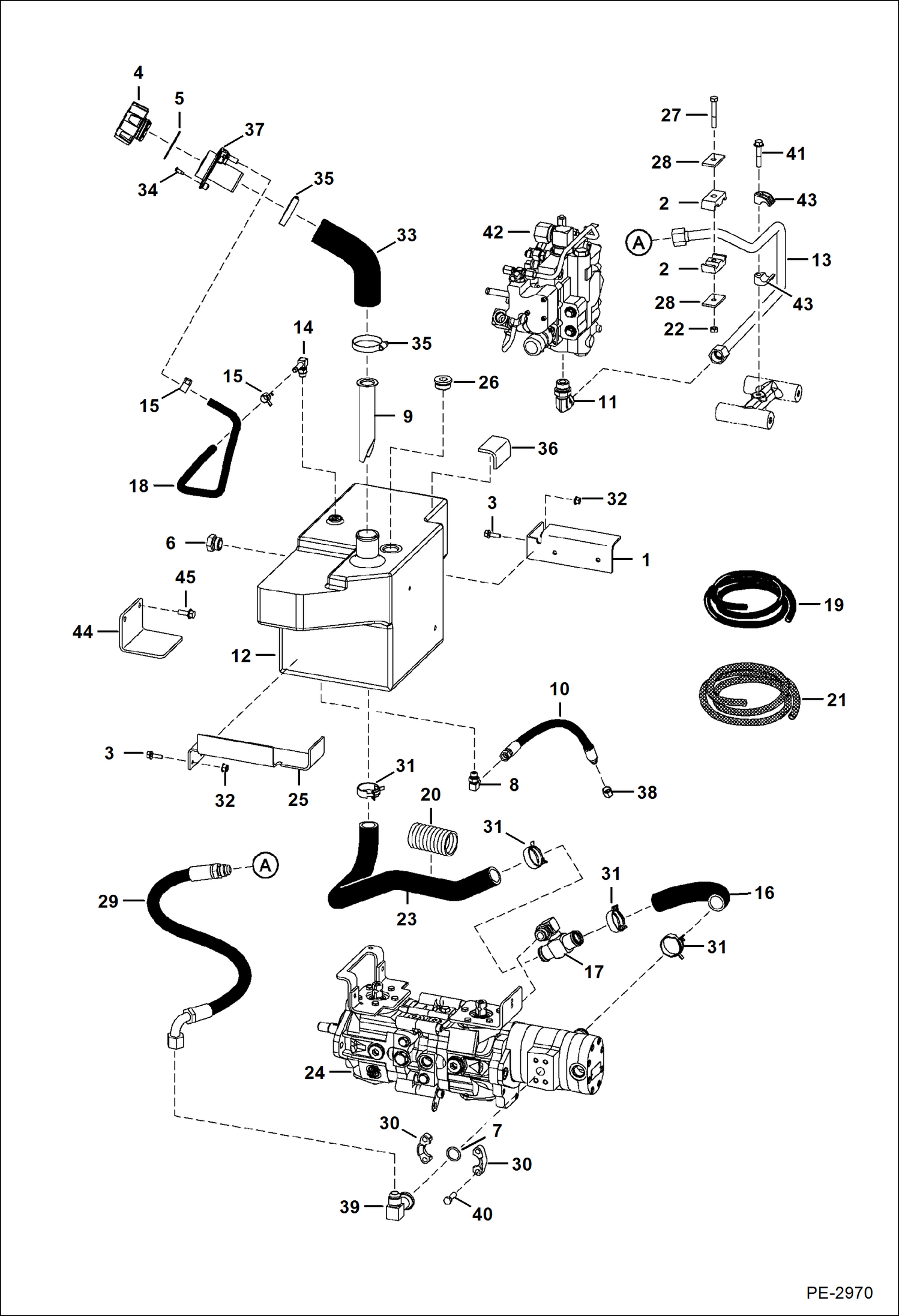 Схема запчастей Bobcat S-Series - HYDROSTATIC CIRCUITRY (W/Tank) (Manual Controls, AHC, ACS) HYDROSTATIC SYSTEM