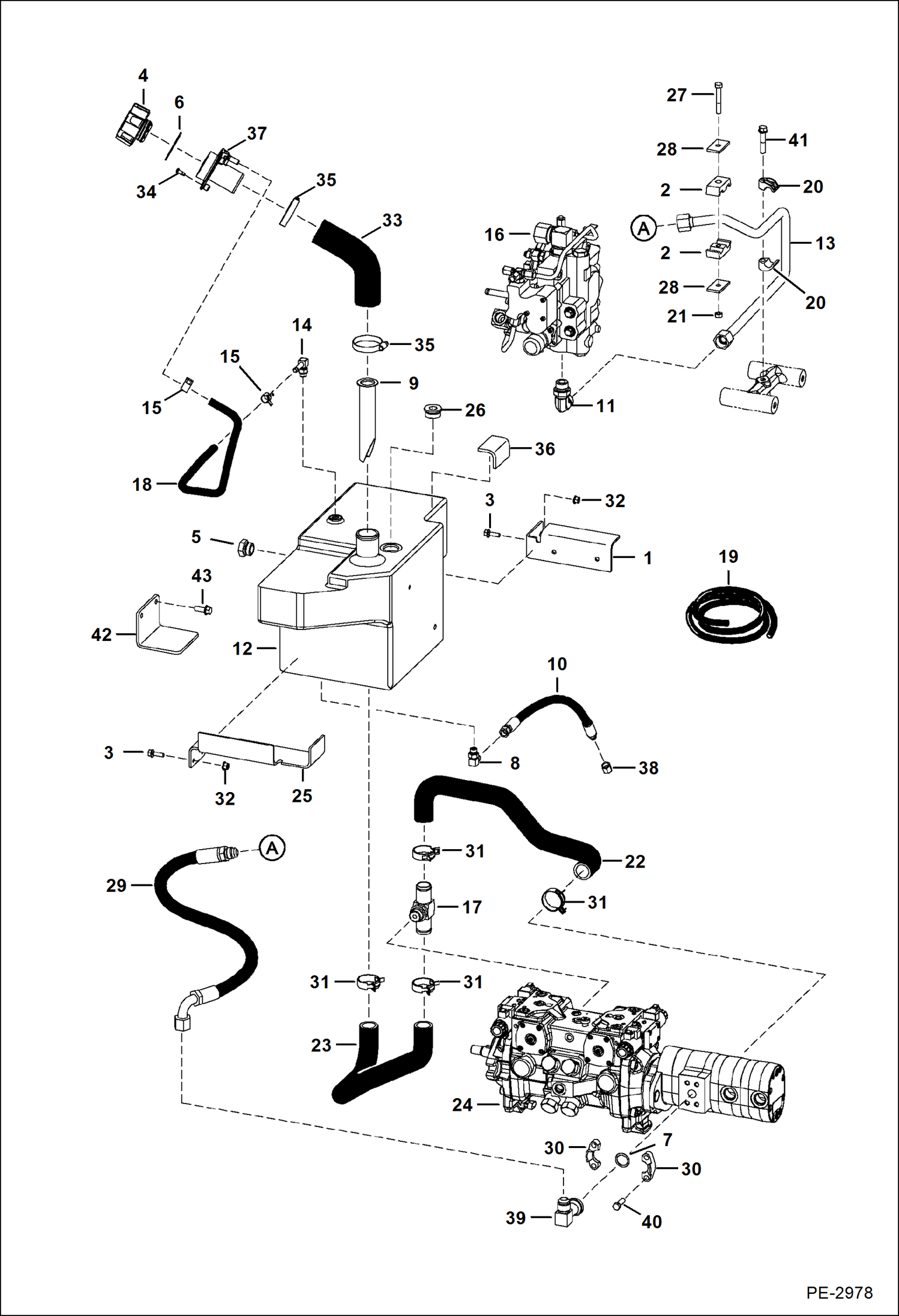 Схема запчастей Bobcat A-Series - HYDROSTATIC CIRCUITRY (W/Tank) HYDROSTATIC SYSTEM