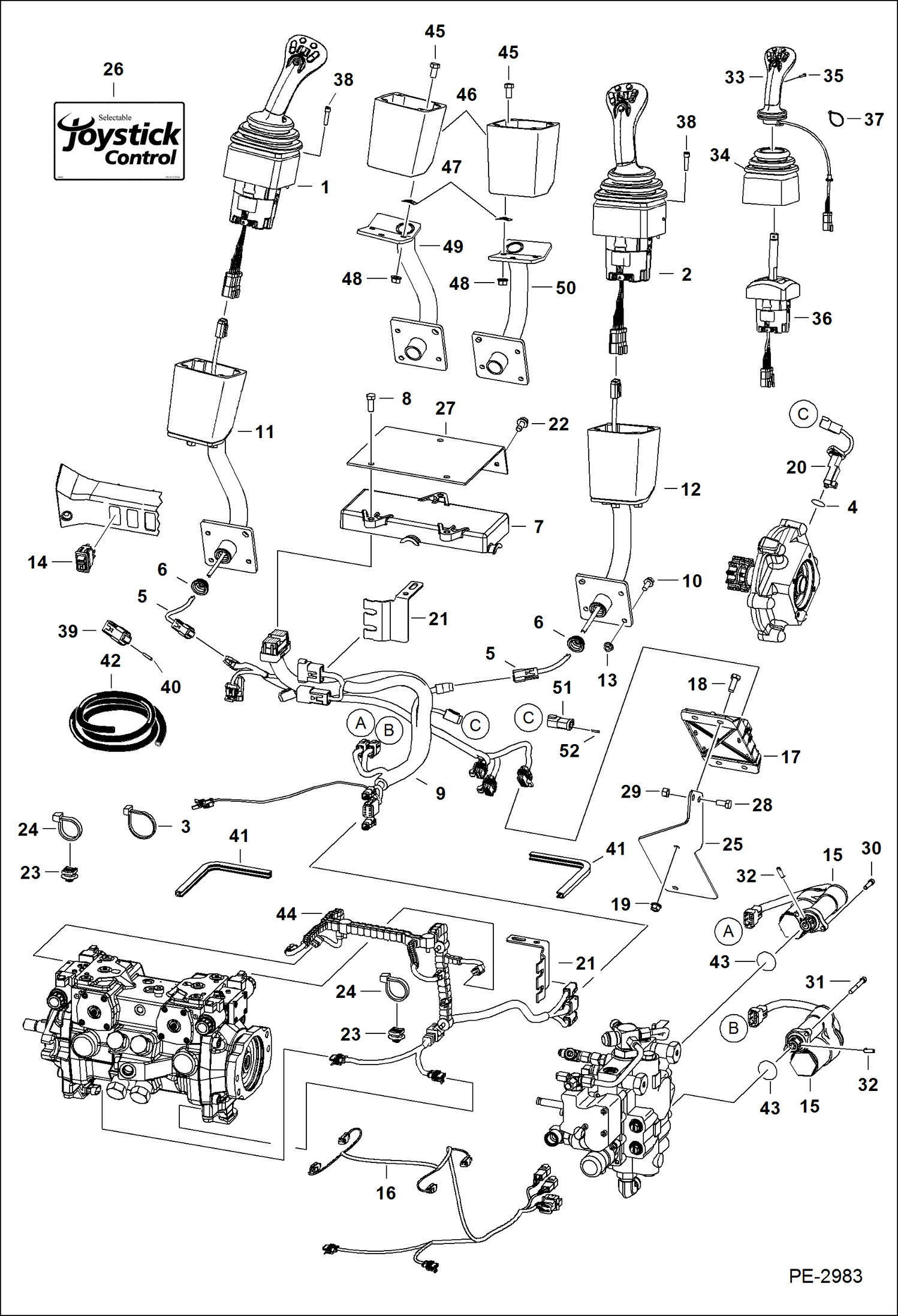 Схема запчастей Bobcat S-Series - CONTROLS ELECTRICAL (Selectable Joystick Controls) (S/N 529211001 & Above, A14W11001 & Above, 529611001 & Above, A1Z711001 - 59999, A8KA11001 - 59999) ELECTRICAL SYSTEM