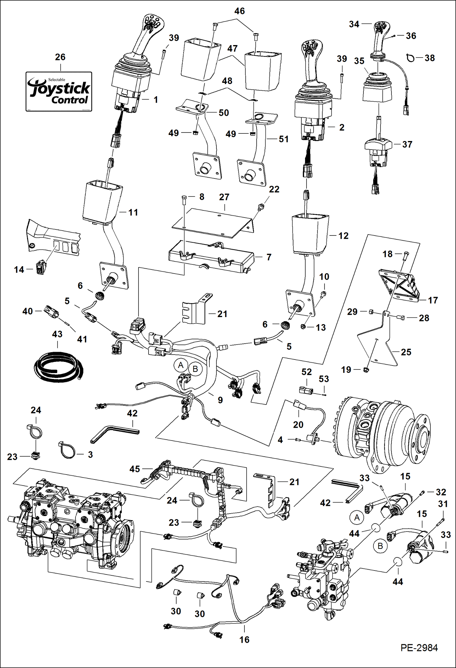 Схема запчастей Bobcat T-Series - CONTROLS ELECTRICAL (Selectable Joystick Controls) (S/N 529311593 & Above, 531311264 & Above) ELECTRICAL SYSTEM