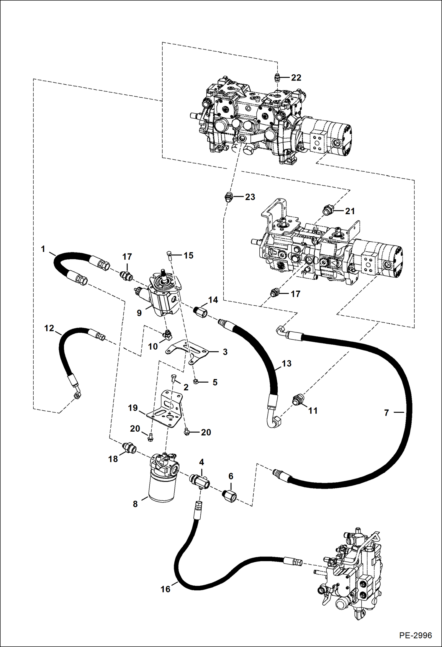 Схема запчастей Bobcat A-Series - HYDROSTATIC CIRCUITRY (W/Cooling Fan Motor) (W/O Cooling Upgrade) (S/N 539911674 & Below, 540011360 & Below) HYDROSTATIC SYSTEM