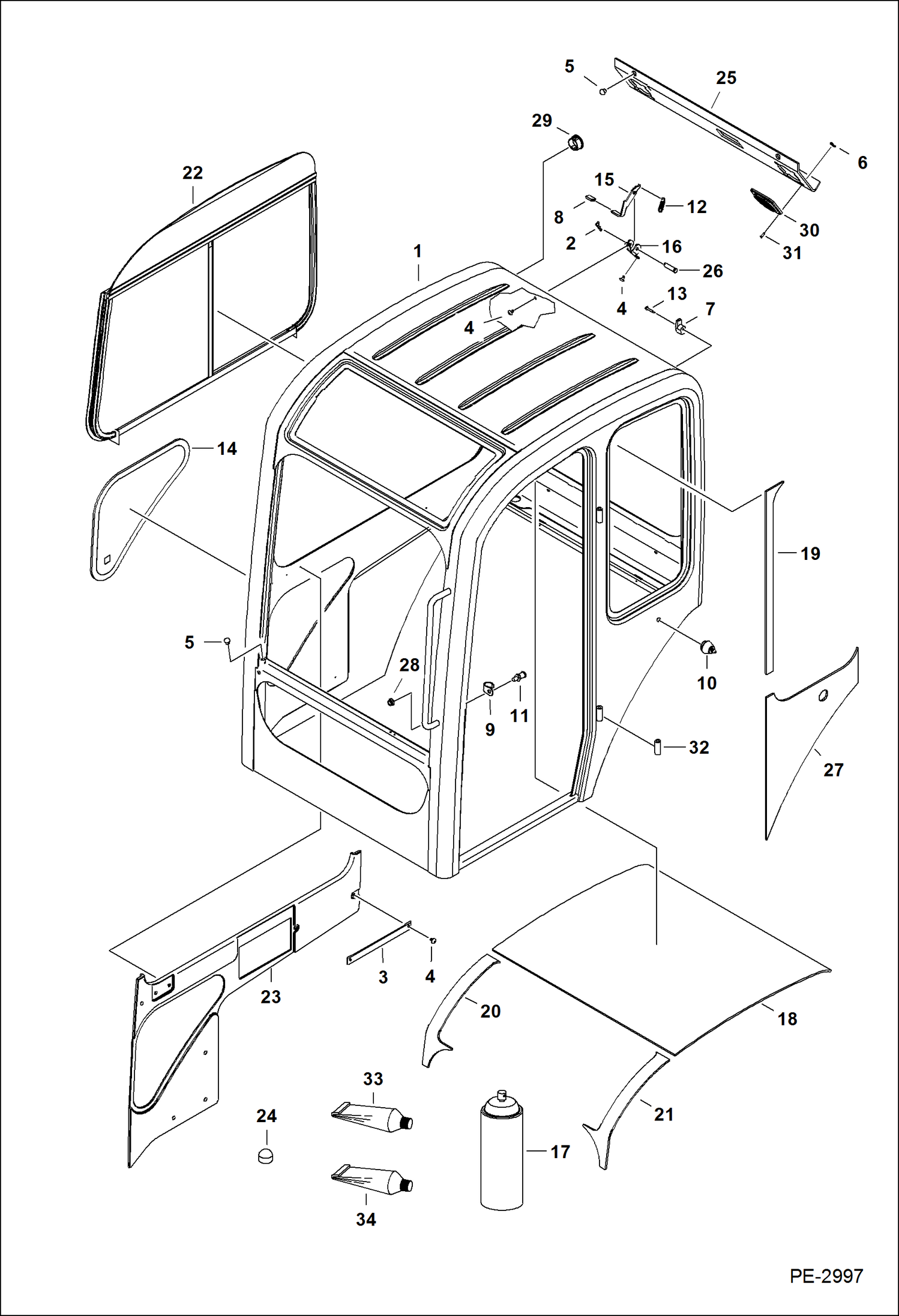 Схема запчастей Bobcat 325 - OPERATOR CAB (RH Window & Insulation) MAIN FRAME