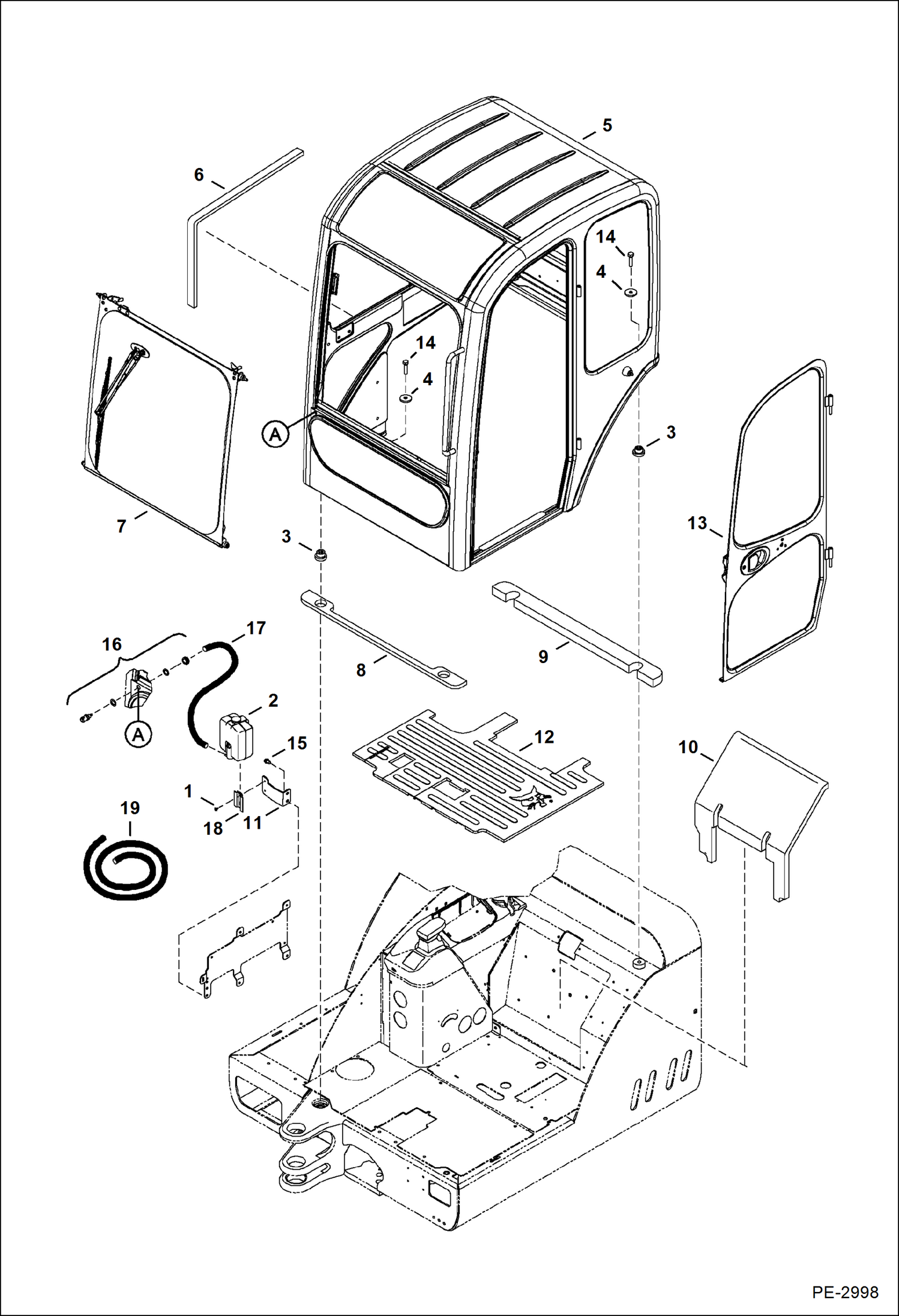 Схема запчастей Bobcat 329 - OPERATOR CAB (Mounting, Front Window, Door) MAIN FRAME