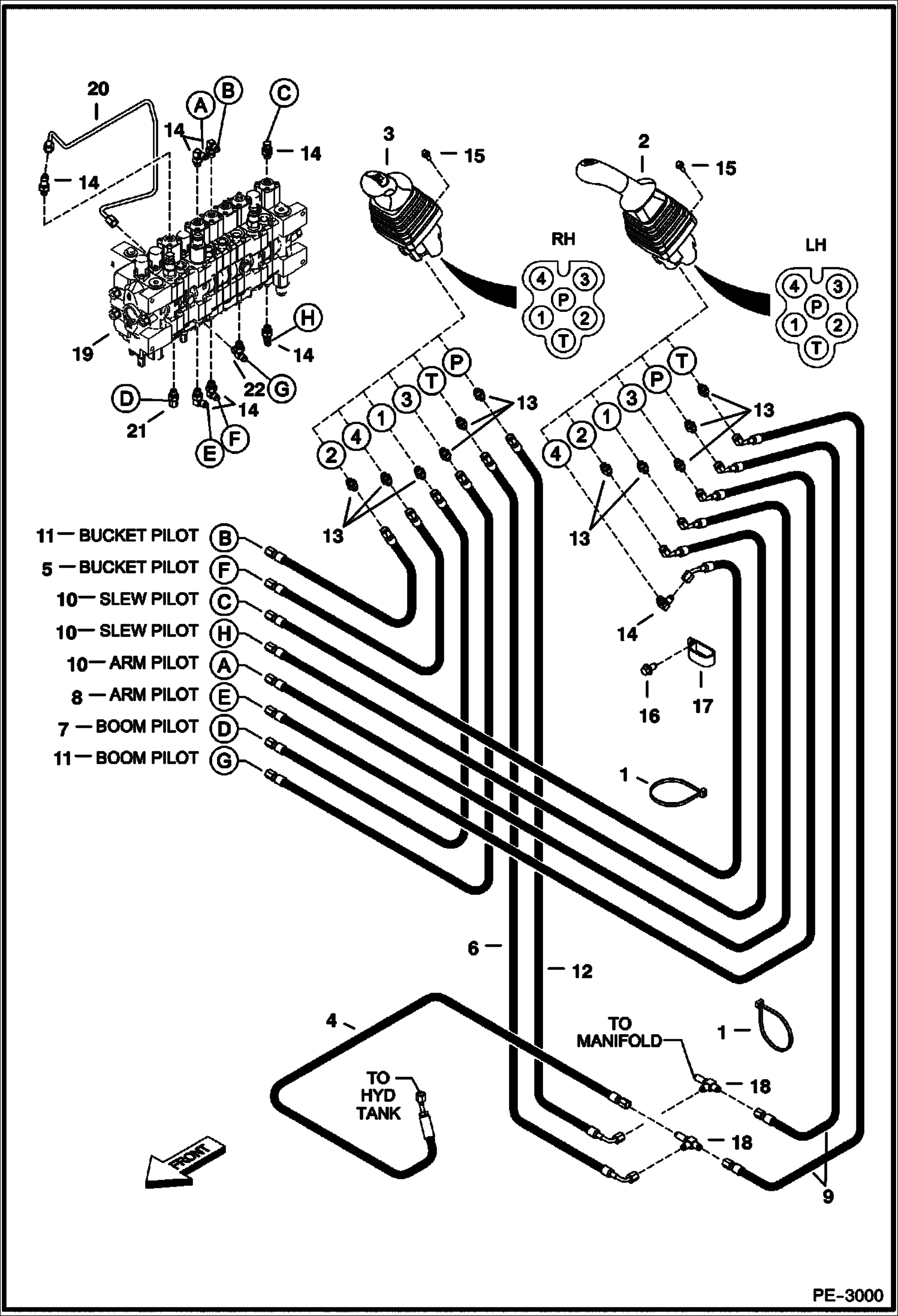 Схема запчастей Bobcat 325 - HYDRAULIC CIRCUITRY (Pilot) HYDRAULIC SYSTEM