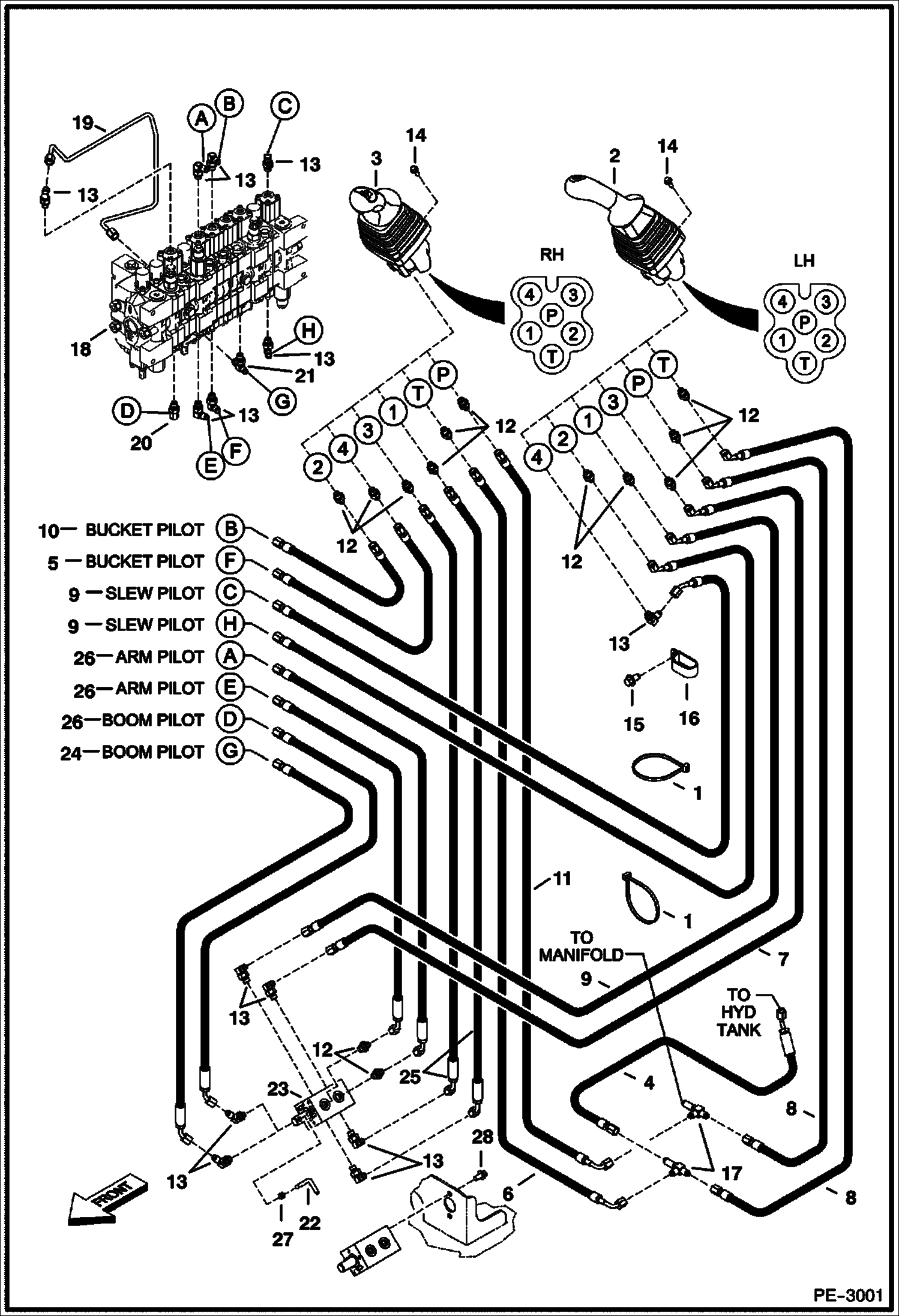 Схема запчастей Bobcat 329 - HYDRAULIC CIRCUITRY (Pilot ISO/STD) HYDRAULIC SYSTEM