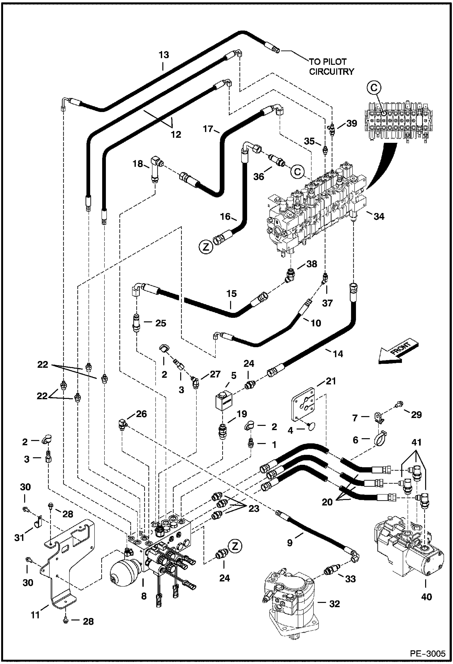 Схема запчастей Bobcat 329 - HYDRAULIC CIRCUITRY (Manifold & Pump) HYDRAULIC SYSTEM