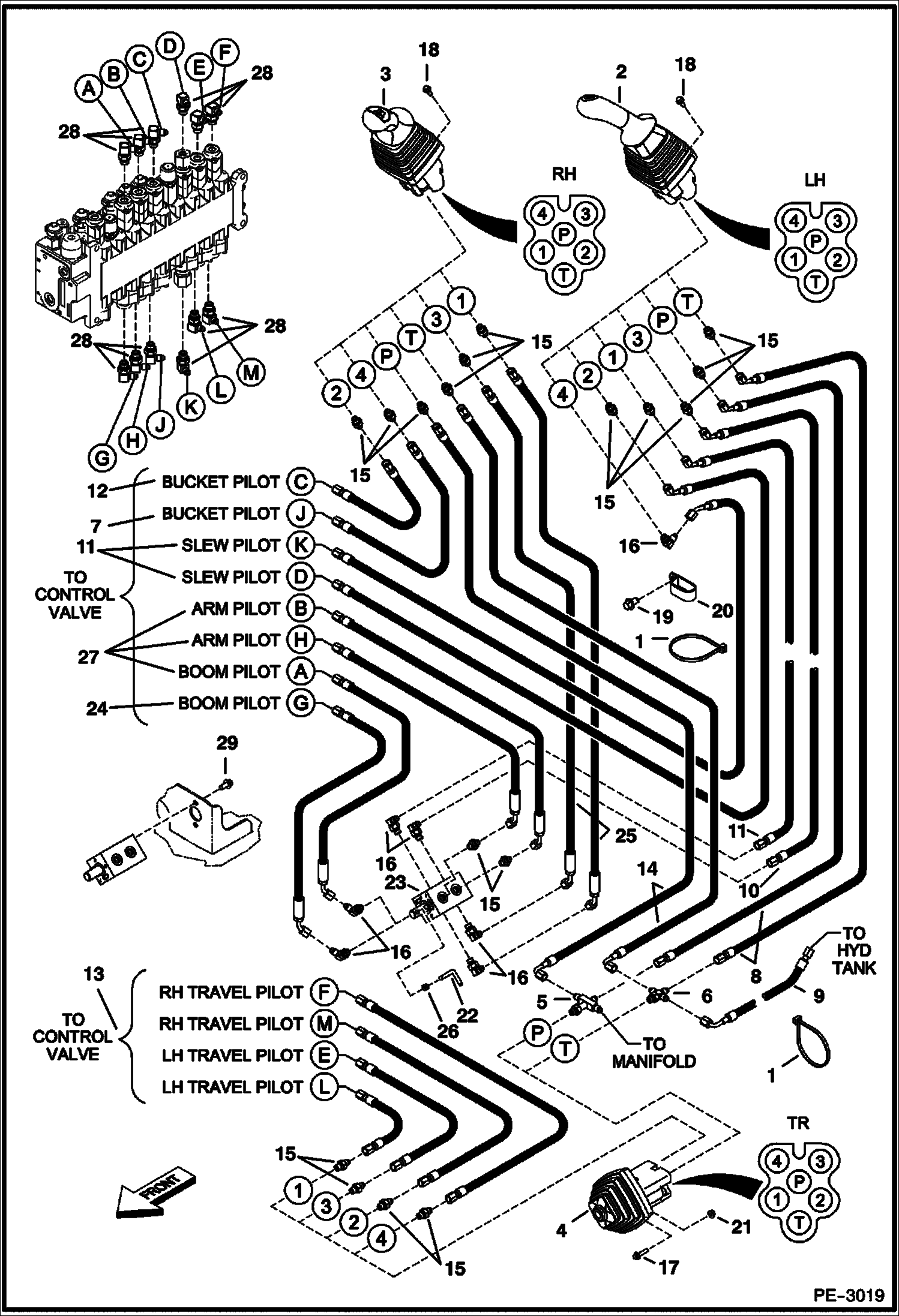 Схема запчастей Bobcat 335 - HYDRAULIC CIRCUITRY (Pilot ISO/STD) HYDRAULIC SYSTEM