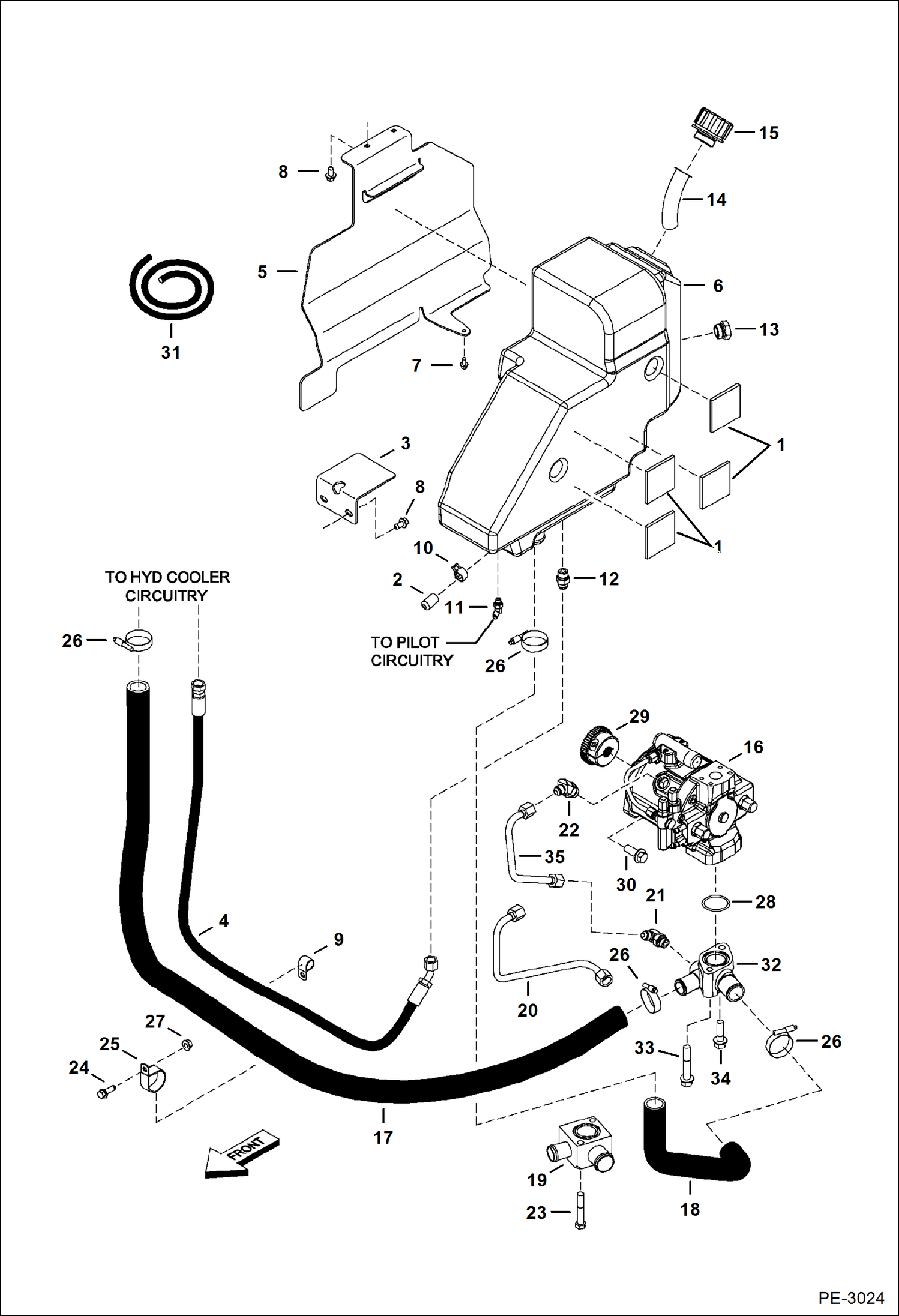 Схема запчастей Bobcat 335 - HYDRAULIC CIRCUITRY (Tank & Pump) HYDRAULIC SYSTEM