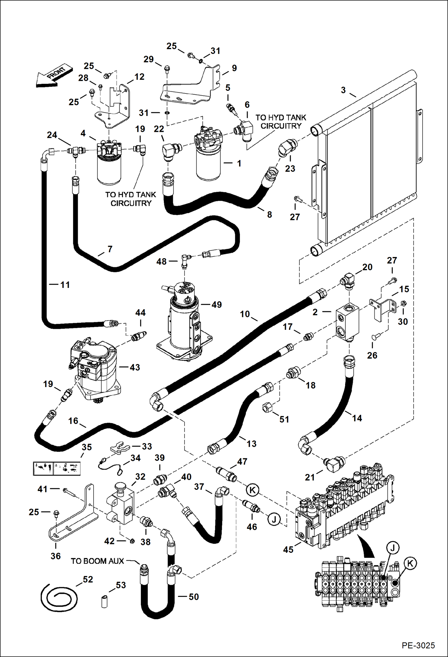 Схема запчастей Bobcat 335 - HYDRAULIC CIRCUITRY (Cooler/Filter & Direct To Tank) HYDRAULIC SYSTEM