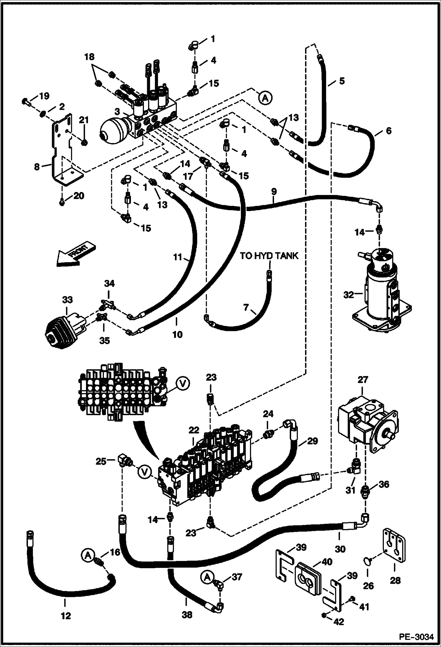 Схема запчастей Bobcat 428 - HYDRAULIC CIRCUITRY (Manifold & Pump) HYDRAULIC SYSTEM