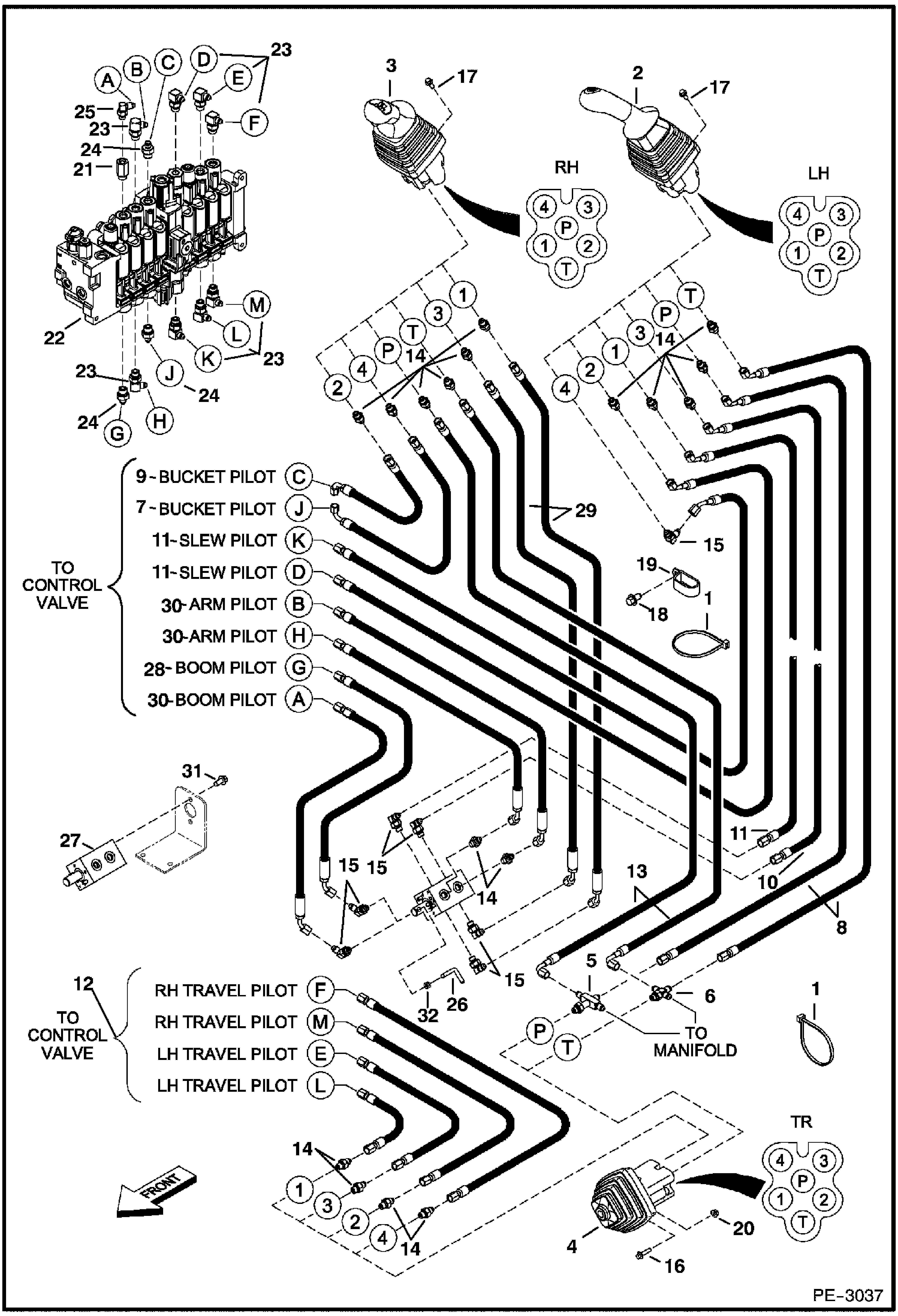 Схема запчастей Bobcat 428 - HYDRAULIC CIRCUITRY (Pilot ISO/STD) HYDRAULIC SYSTEM