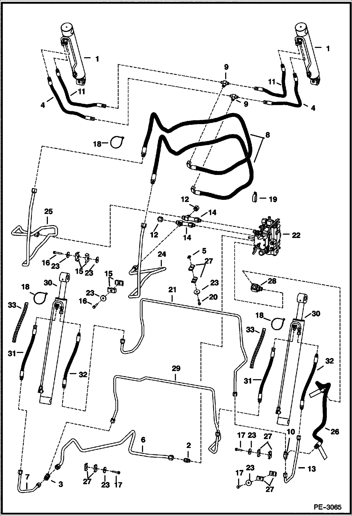 Схема запчастей Bobcat A-Series - HYDRAULIC CIRCUITRY (W/O Bucket Positioning Valve) (W/O Cooling Upgrade) (S/N 539911674 & Below, 540011360 & Below) HYDRAULIC SYSTEM