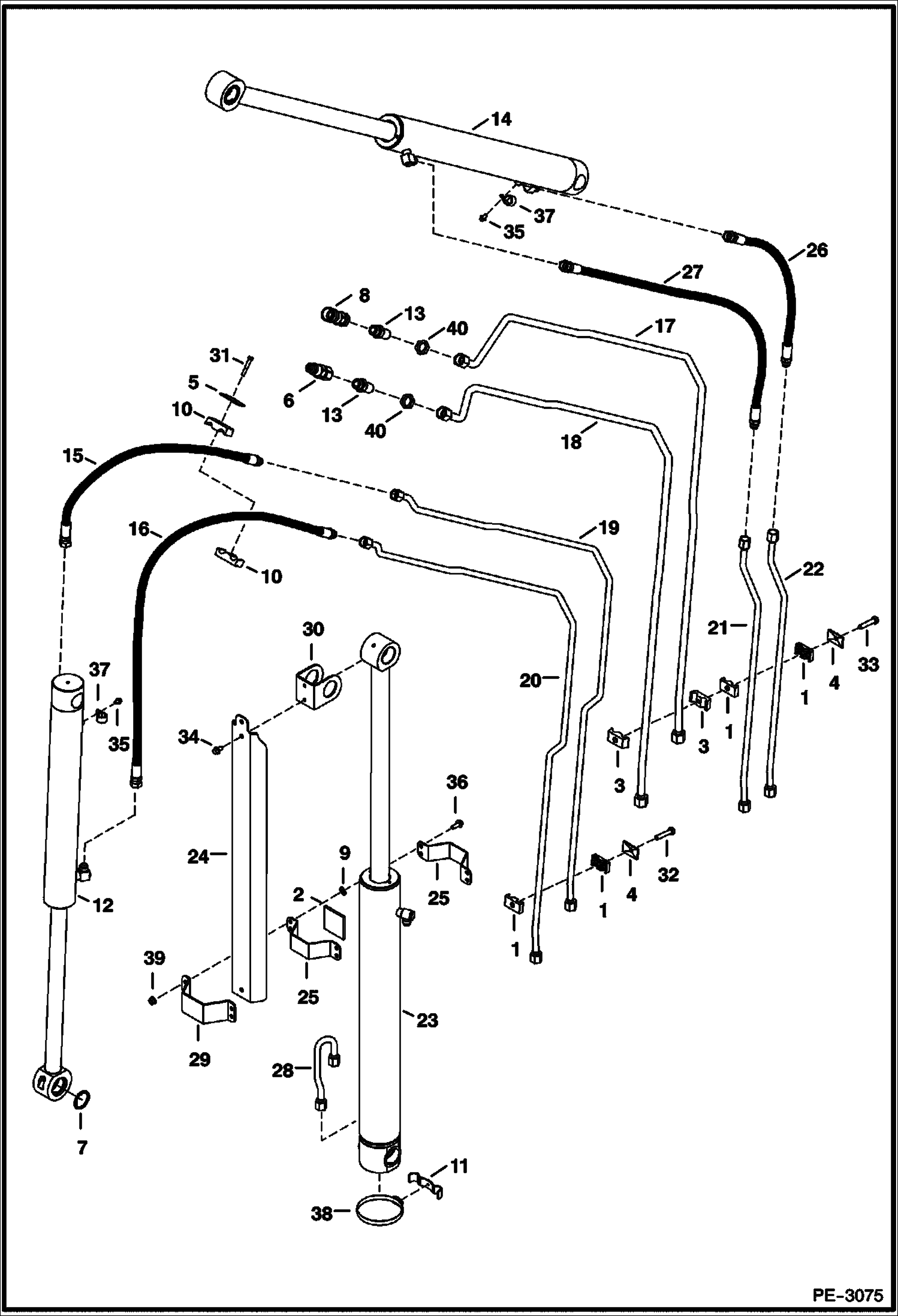 Схема запчастей Bobcat 335 - HYDRAULIC CIRCUITRY (Work Tubelines & Cylinders) HYDRAULIC SYSTEM