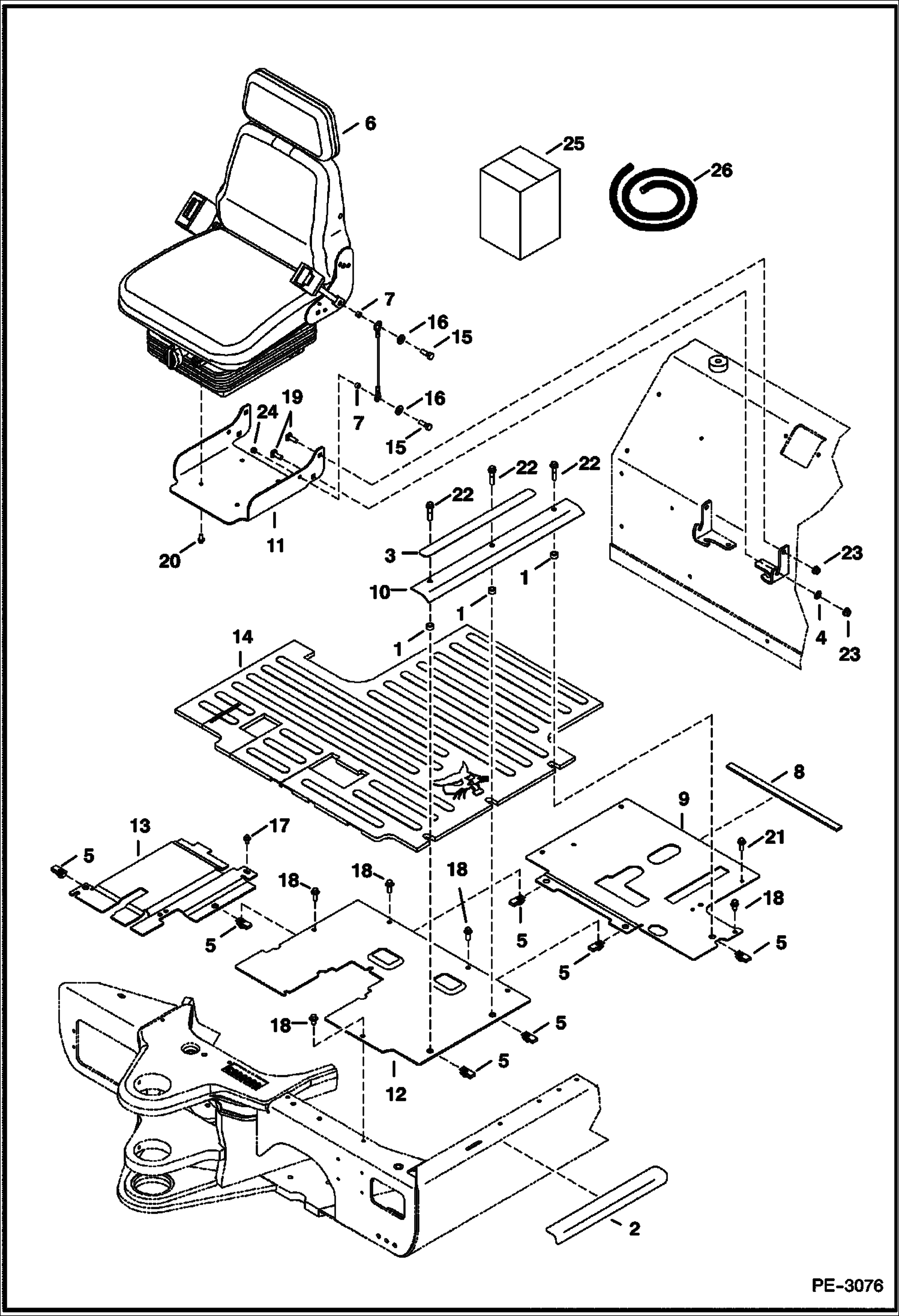 Схема запчастей Bobcat 334 - OPERATOR AREA & SEAT MAIN FRAME