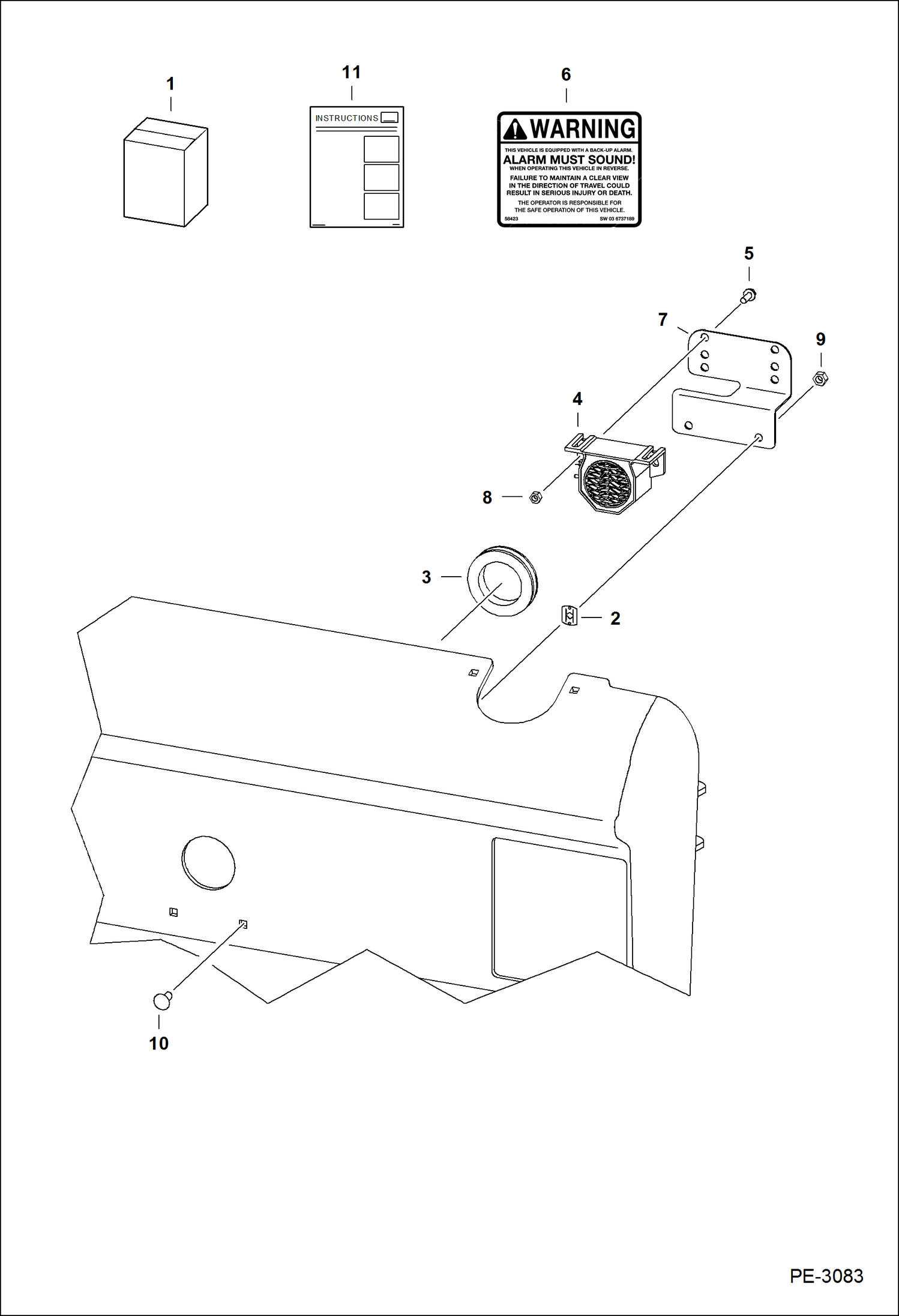 Схема запчастей Bobcat A-Series - BACK-UP ALARM KIT (Selectable Joystick Controls) ACCESSORIES & OPTIONS