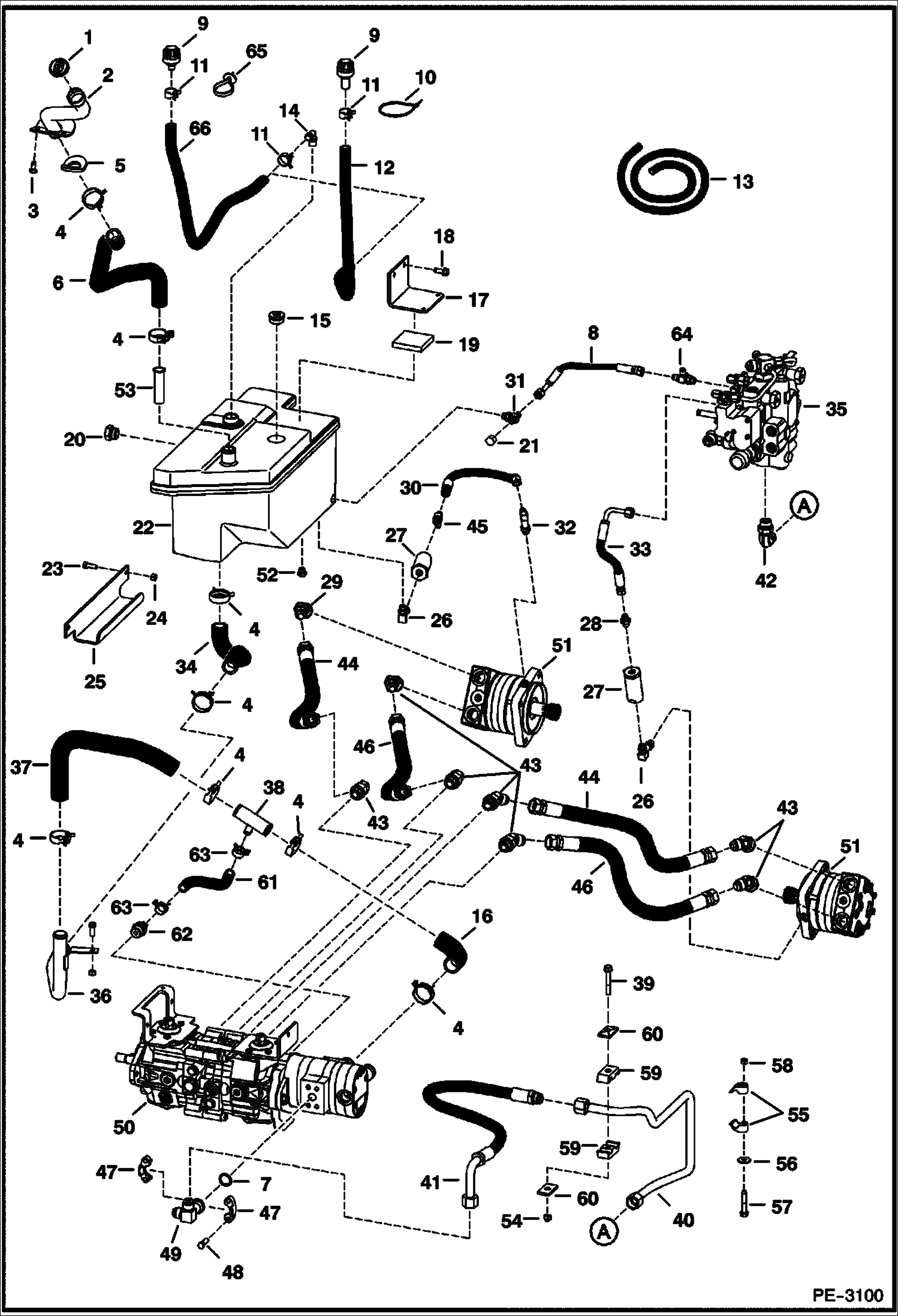 Схема запчастей Bobcat S-Series - HYDROSTATIC CIRCUITRY (Manual Controls) (S/N 529911763 & Above, 530011282 & Above & A15111001 & Above) HYDROSTATIC SYSTEM