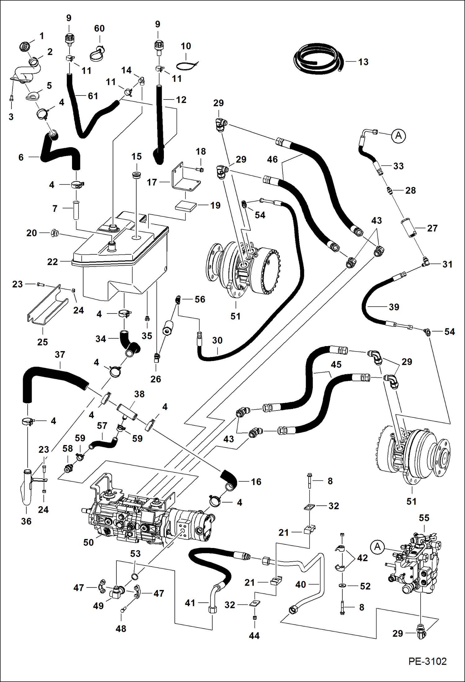 Схема запчастей Bobcat T-Series - HYDROSTATIC CIRCUITRY (Manual Controls) (S/N 531411582 & Above, 531511109 & Above) HYDROSTATIC SYSTEM