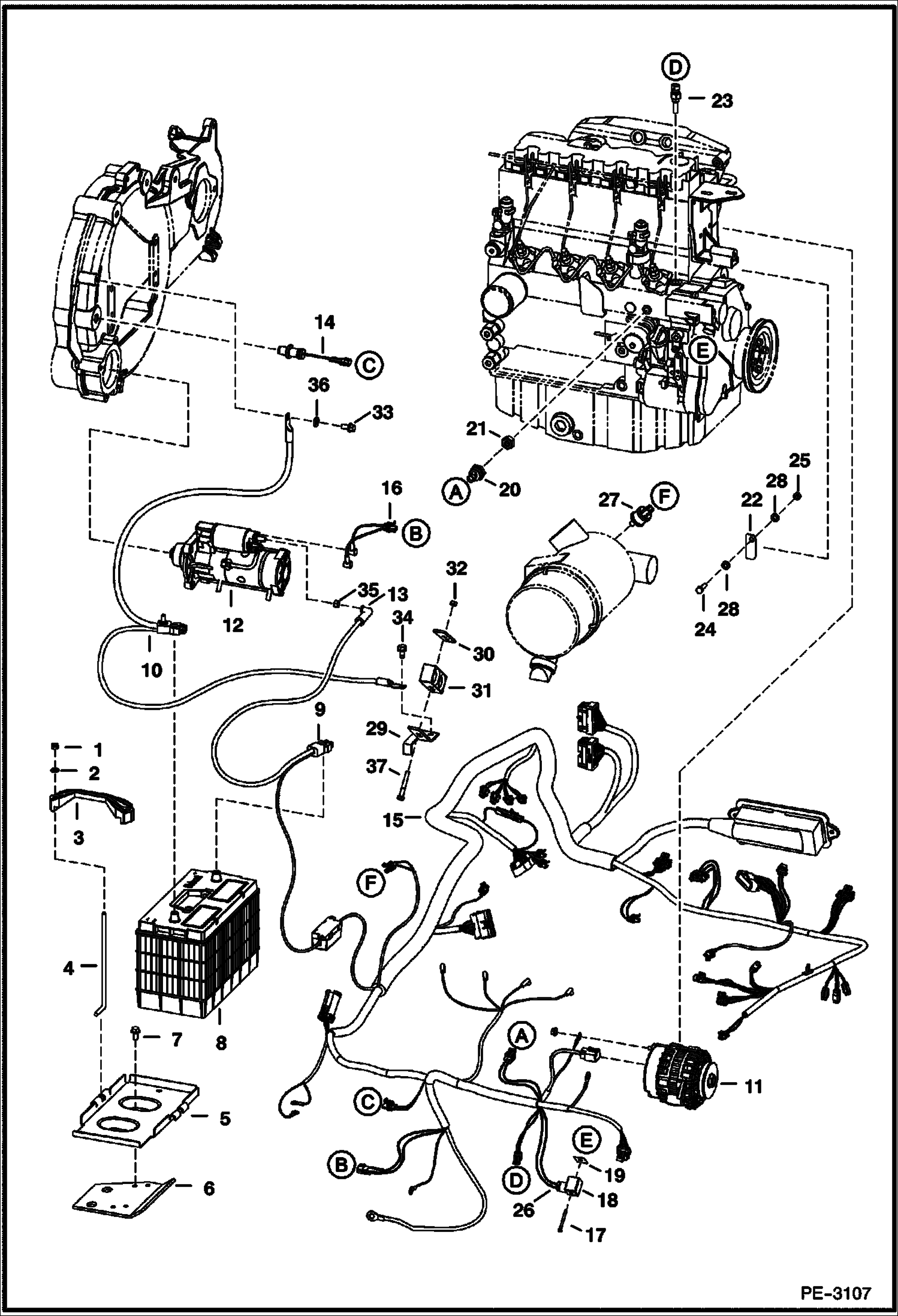 Схема запчастей Bobcat 800s - ENGINE ELECTRICAL CIRCUITRY (S/N 514446001-50148, 514541001-41084, 514641001-41228) ELECTRICAL SYSTEM