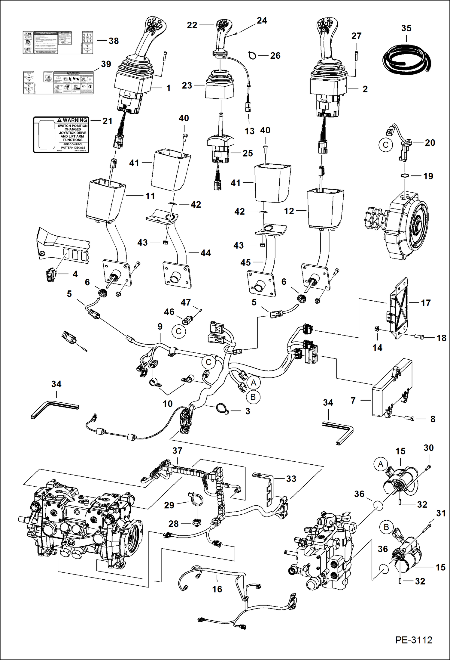 Схема запчастей Bobcat A-Series - CONTROLS ELECTRICAL (Selectable Joystick Controls) ELECTRICAL SYSTEM