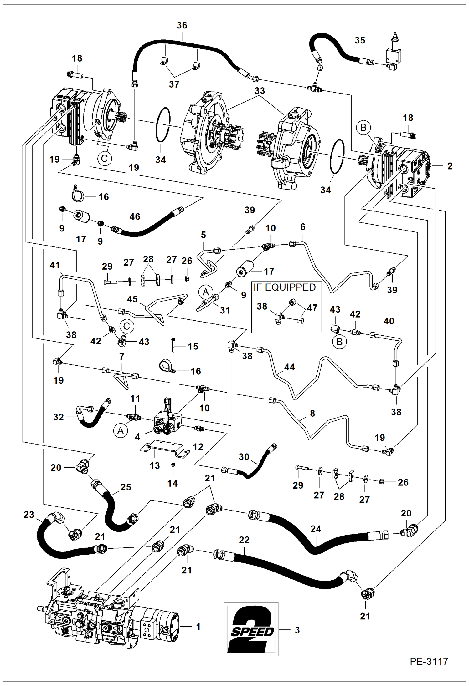 Схема запчастей Bobcat S-Series - HYDROSTATIC CIRCUITRY (2-Speed Motor) HYDROSTATIC SYSTEM