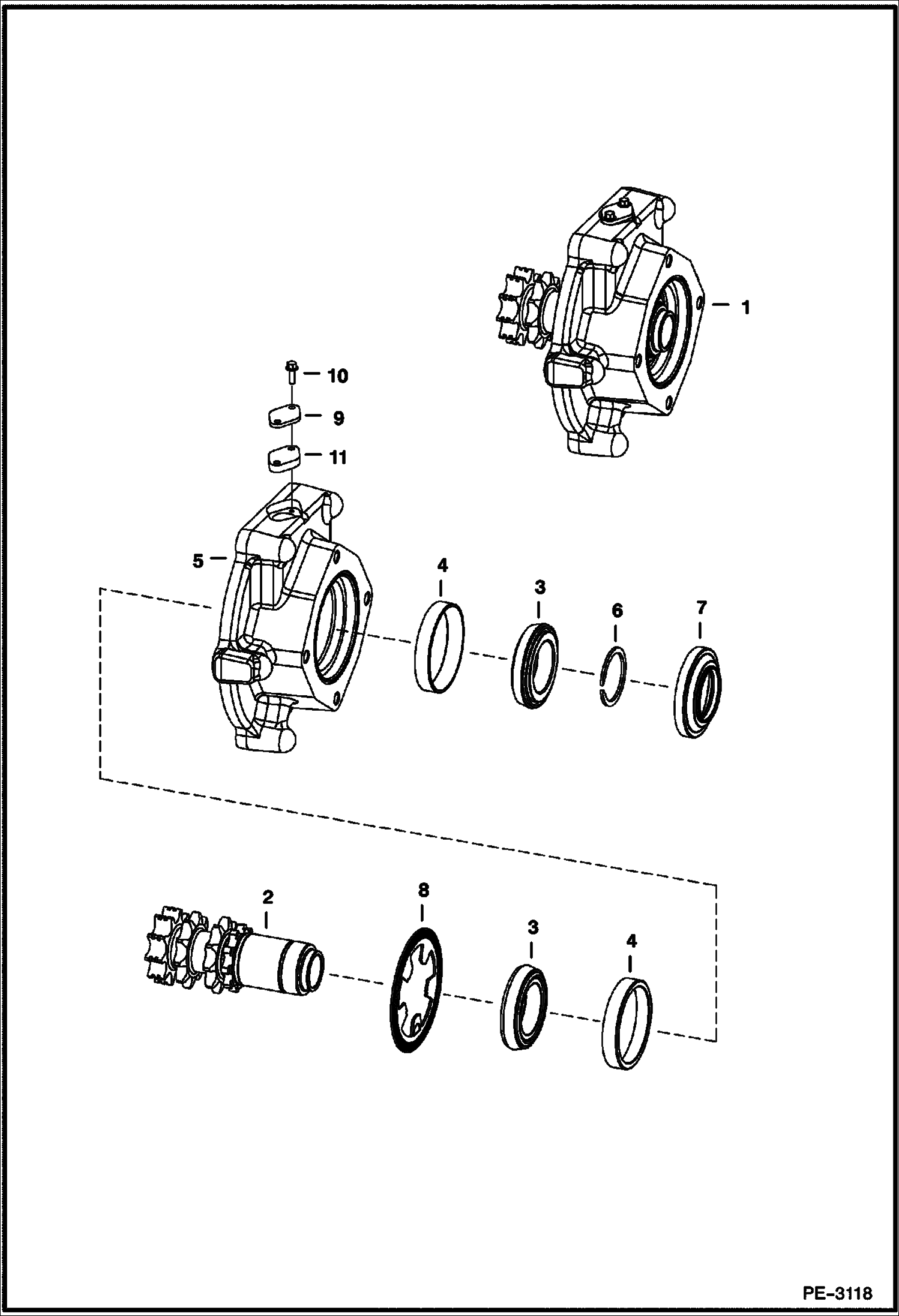 Схема запчастей Bobcat S-Series - MOTOR CARRIER (Drive Motor Mount Assy.) (2-Speed Motor) (W/Speed Sensor) DRIVE TRAIN