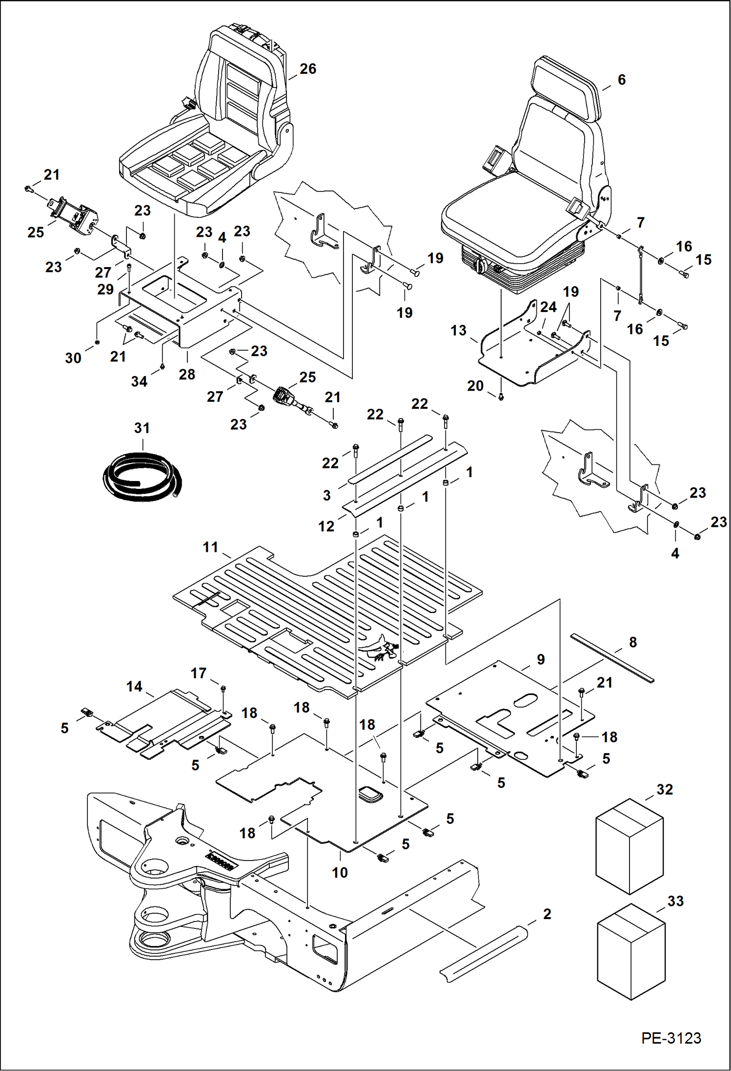 Схема запчастей Bobcat 325 - OPERATOR AREA & SEAT MAIN FRAME