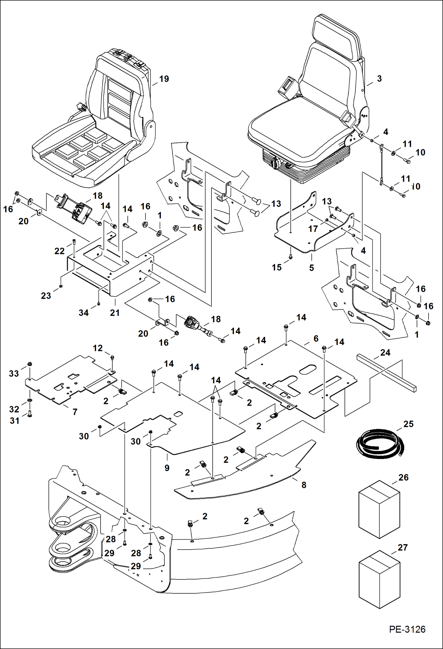 Схема запчастей Bobcat 425 - OPERATOR AREA & SEAT MAIN FRAME