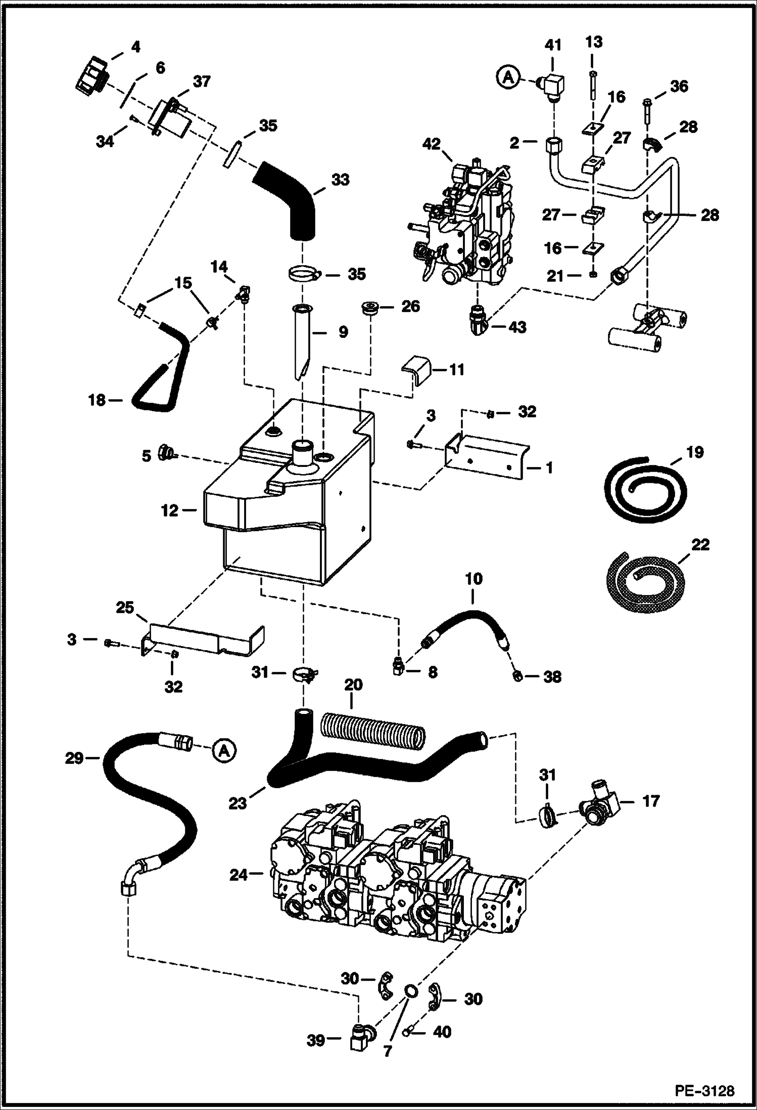 Схема запчастей Bobcat S-Series - HYDROSTATIC CIRCUITRY (W/Tank) (W/SJC) (S/N 525815000, 525912000, 526016000, 526112000 & Above) HYDROSTATIC SYSTEM