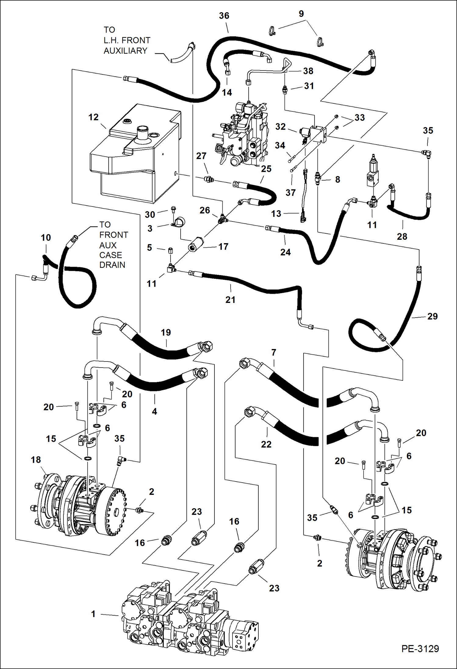 Схема запчастей Bobcat T-Series - HYDROSTATIC CIRCUITRY (W/Motors) (W/SJC) (S/N 525613000, 525712000 & Above) HYDROSTATIC SYSTEM