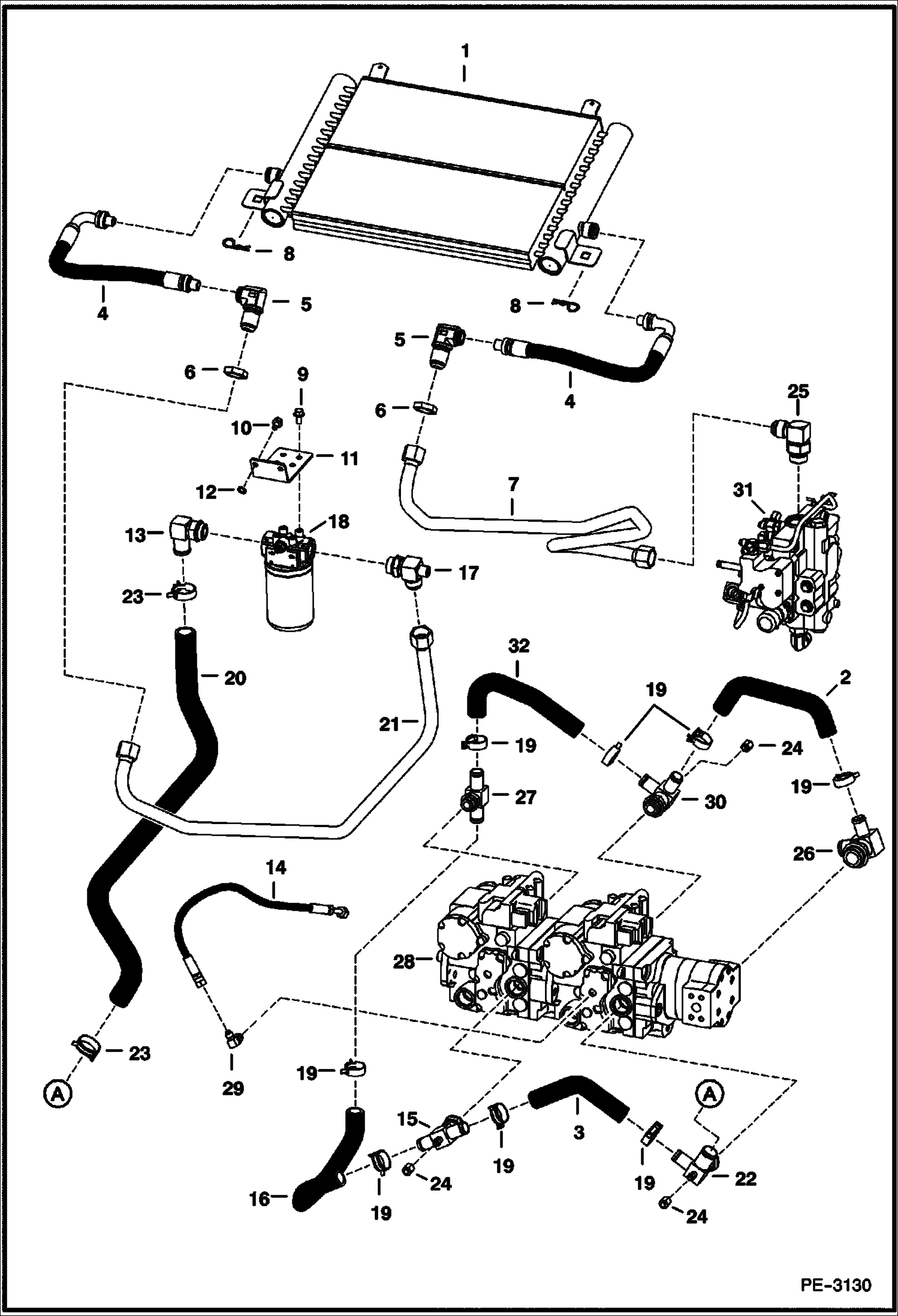 Схема запчастей Bobcat T-Series - HYDROSTATIC CIRCUITRY (W/Cooler) (W/SJC) (S/N 525613000, 525712000 & Above) HYDROSTATIC SYSTEM