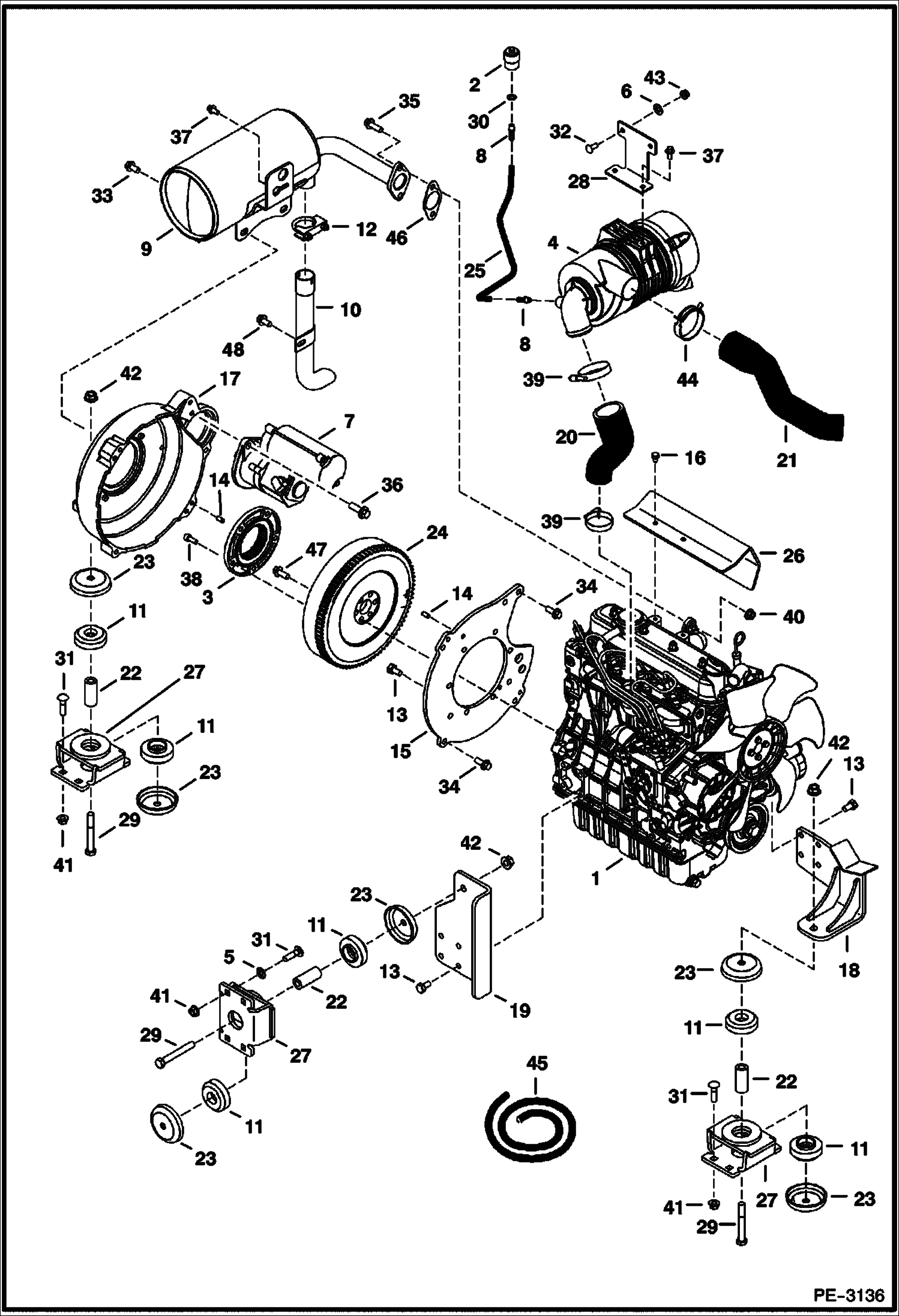 Схема запчастей Bobcat 428 - ENGINE & ATTACHING PARTS (Air Cleaner, Muffler, Engine Mounts) POWER UNIT